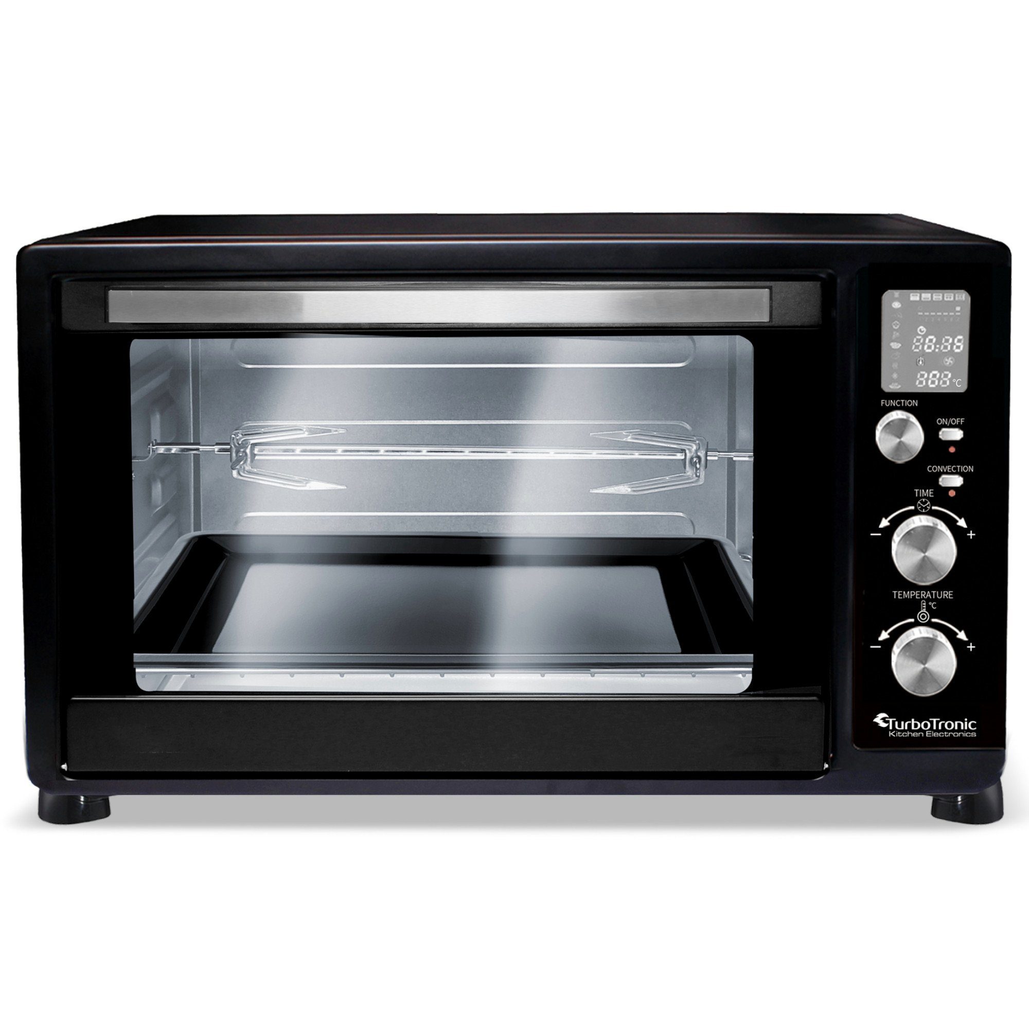 Minibackofen 45 L mit Umluft Drehspieß 2000W 2x Backblech Gitter Kompakt Elektro