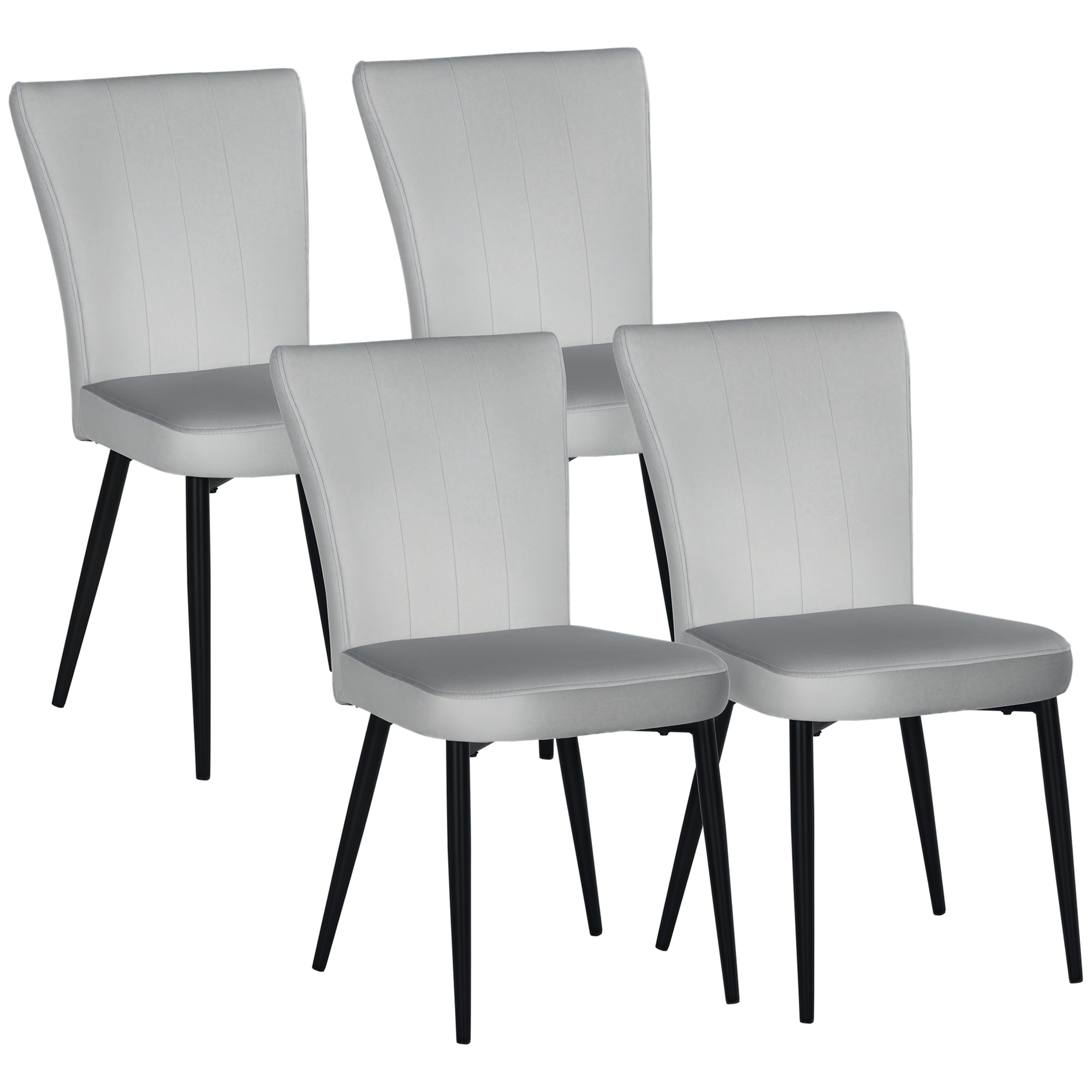 HOMCOM 4er-Set Esszimmerstühle, Akzentstühle für Küchen und Esszimmer, Stuhlset, Velours-Optik, Hellgrau+ Schwarz