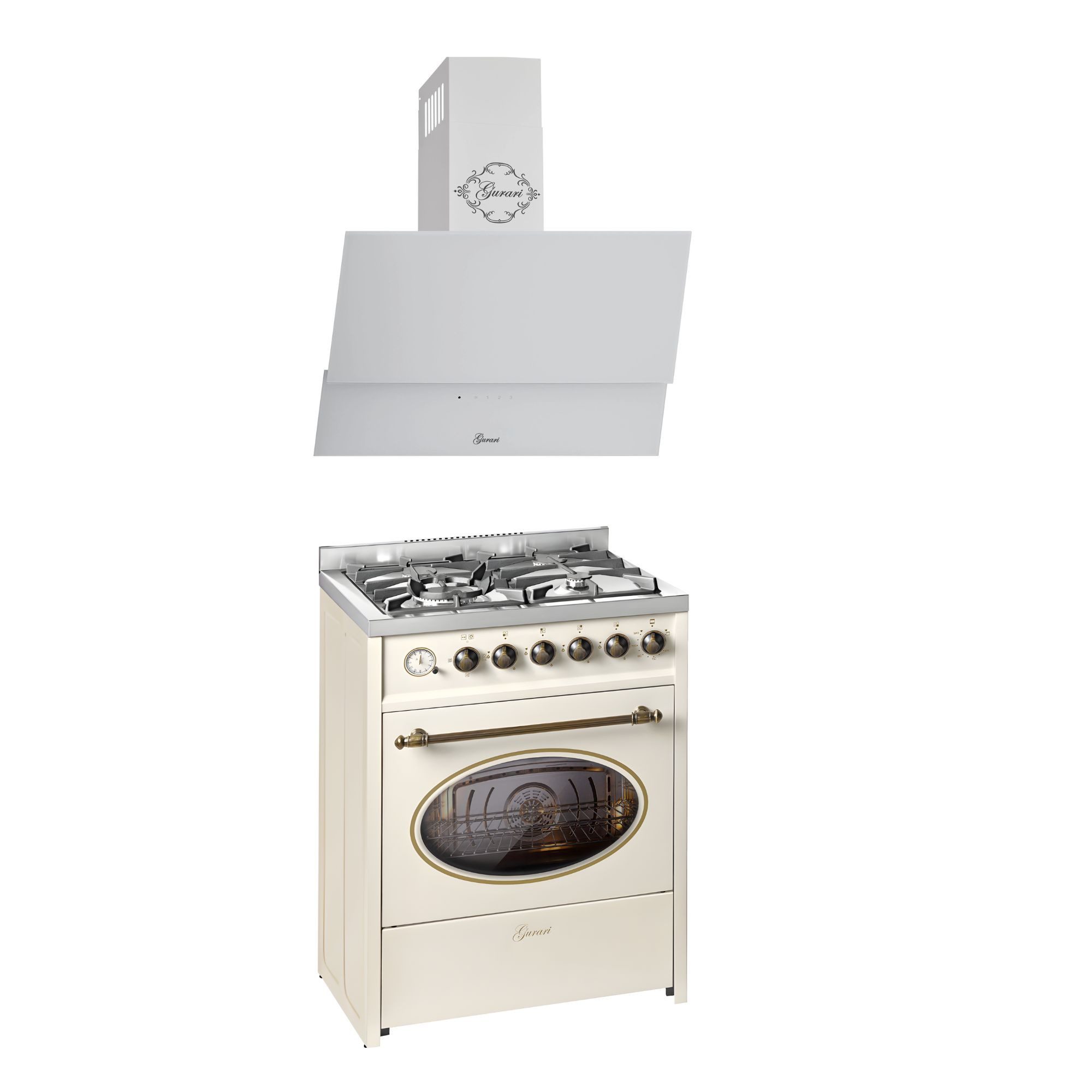 Gas-Standherd Retro Gas Elektro Standherd 60 cm Erdgas Fl.Gas 4 Kw WOK, 8 Funktionen+Dunstabzugshaube 60cm E 614 Cr r+GCH D 268 WH 6 PRIME N