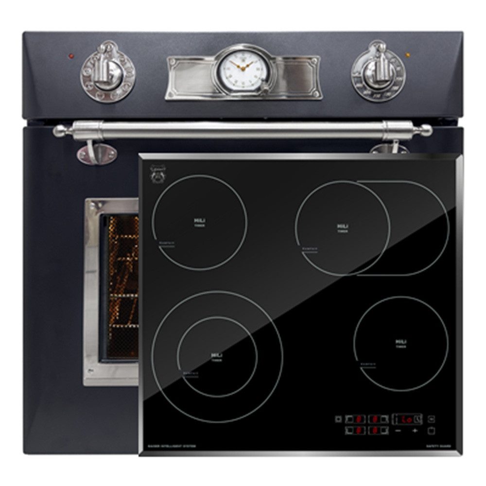 Backofen-Set Herd Set Autark Elektro Backofen 60 cm Autark, Teleskop-System, 67L, 8 Funktionen mit High Light Glaskeramik Kochfeld 60cm Schwarz glas Facettenschliff-Kanten EH 6355 Em Sil+KCT 6115 F.