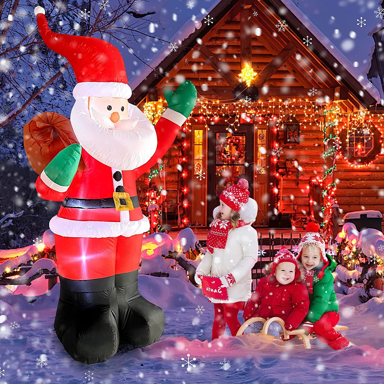 Inflatable Santa Claus 6ft with LED Lights & Gift Bag for Outdoor Christmas Decoration