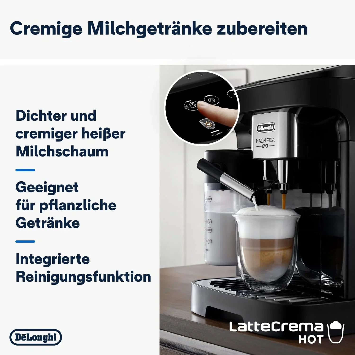 De'Longhi Magnifica Evo Next ECAM312.80.TB, Kaffeevollautomat mit 13 Getr?nken (Cappuccino, Espresso, Latte Macchiato), 2,4'' TFT Farbdisplay, LatteCrema Milchsystem, 2-Tassen-Funktion, Titan