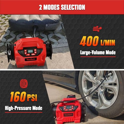 MaxMore   Compressore d'aria portatile senza fili per batteria Milwaukee da 18 V, 160 psi, ad alta pressione, con manometro digitale, spegnimento automatico, luce LED per palloni, pneumatici, : Amazon.it: Auto e Moto