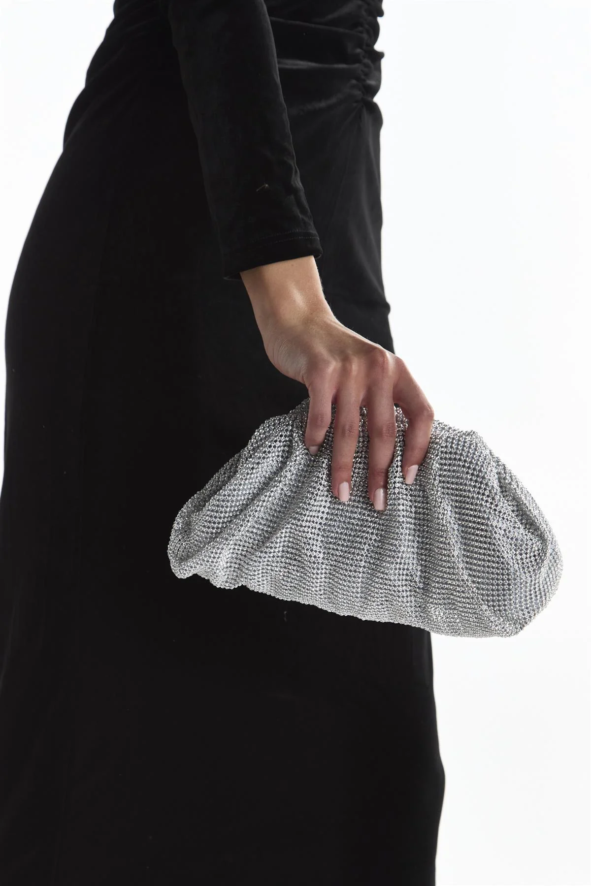 Silver Rhinestone Pillow Clutch Bag