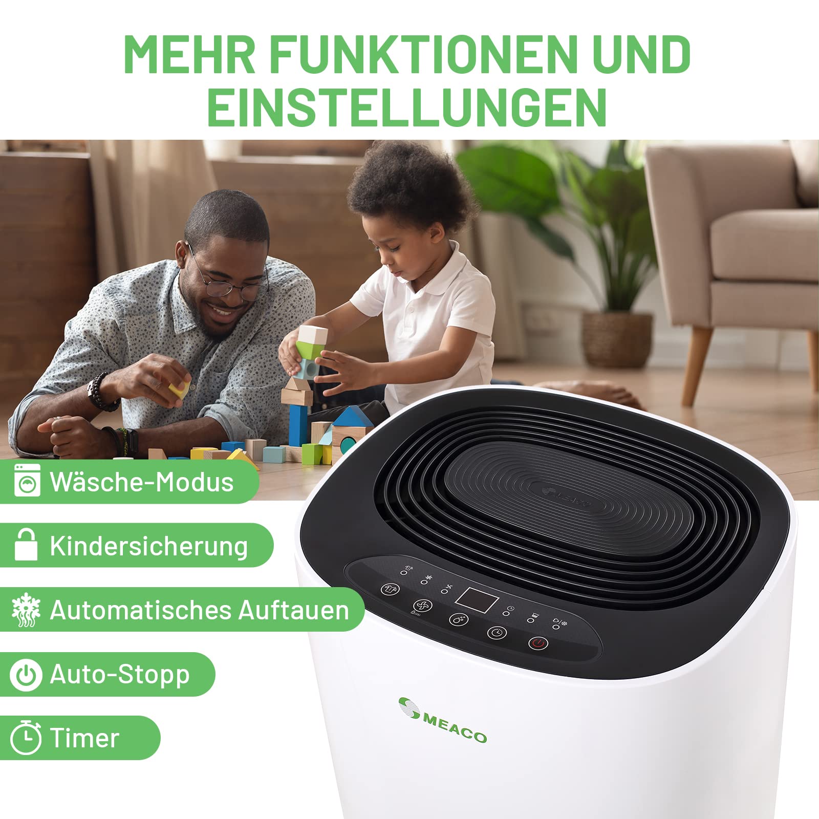 Luftentfeuchter 12 l 165 W 240 V mit 2 Betriebsstufen 35–40 dB Tankvolumen 12 l 25 x 30 x 46,3 cm Schwarz