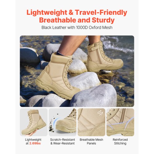VEVOR Arbeitsstiefel für Herren 203mm Einsatzstiefel sandfarben US-Größe 12