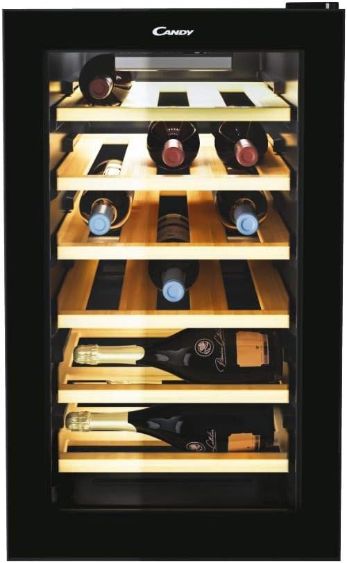 Candy DiVino CWC 021 ELSP/N Cantinetta Vino Refrigerata, 21 Bottiglie, App hOn con Tecnologia Vivino, Ripiani in Legno, Luce Led, Classe G, 40x55x70 cm, Nero