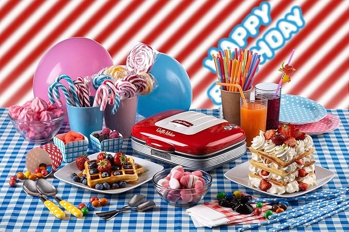Ariete 1973 Waffle Maker Party Time - Piastra Elettrica per Waffle - Piastre Antiaderenti - 700 Watt - Rosso
