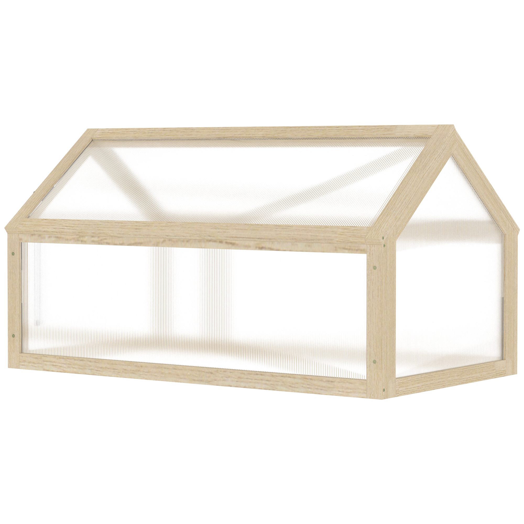 Outsunny Mini-Gewächshaus, Kompaktes Pflanzenhaus aus Holz, Polycarbonat-Platten, Belüftungsöffnung, 90L x 52B x 49,5H cm, Natur
