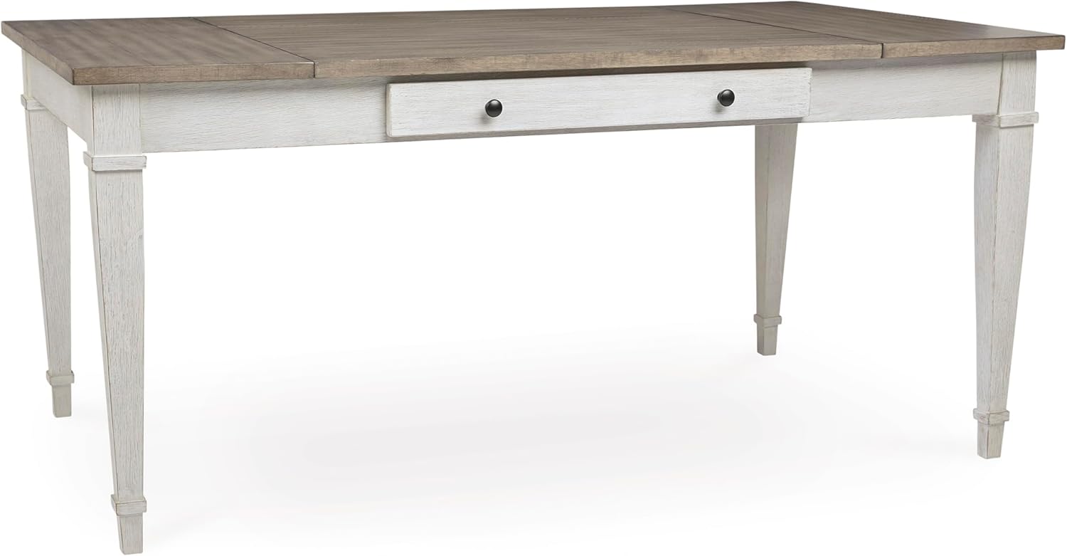 Signature Design by Ashley Skempton Farmhouse Rectangular Dining Room Table with Storage, White & Light Brown