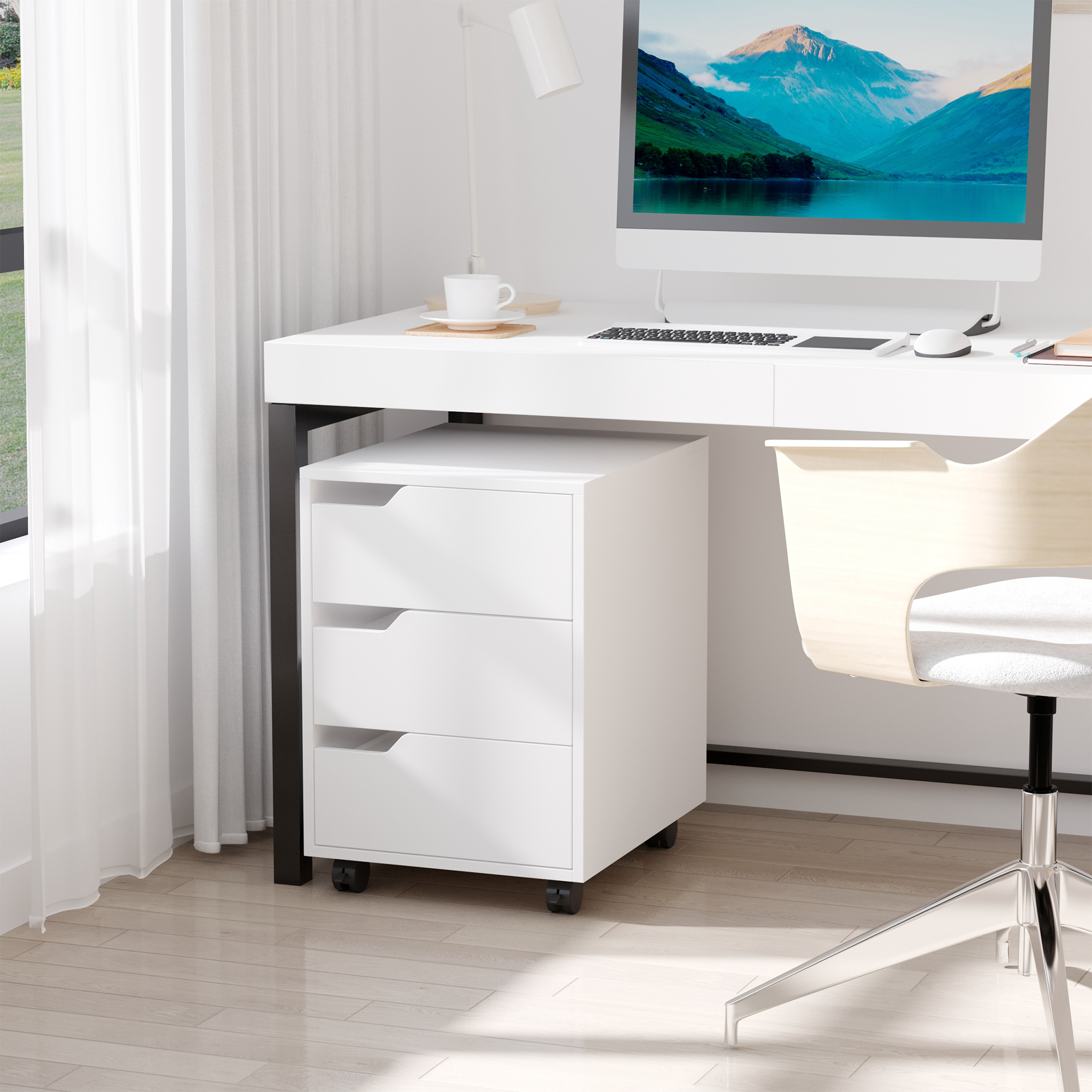 Büroschrank auf Rollen mit 3 abschließbaren Schubladen 40 x 50 x 57,5 cm MDF Weiß