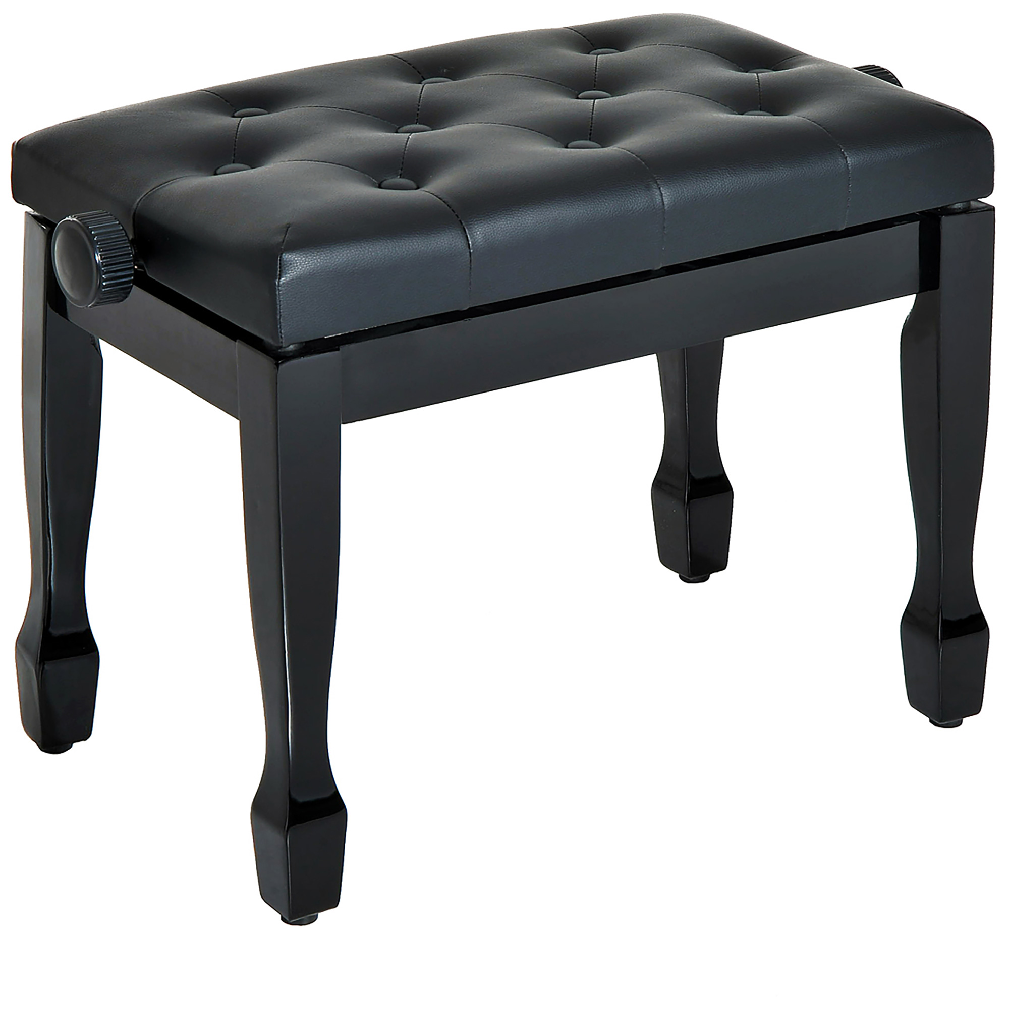 HOMCOM Klavierhocker Klavierbank Kosmetikhocker höhenverstellbar Hocker Üben von Musikinstrumenten Massivholz Kunstleder Schwarz 64 x 35 x 45-55 cm