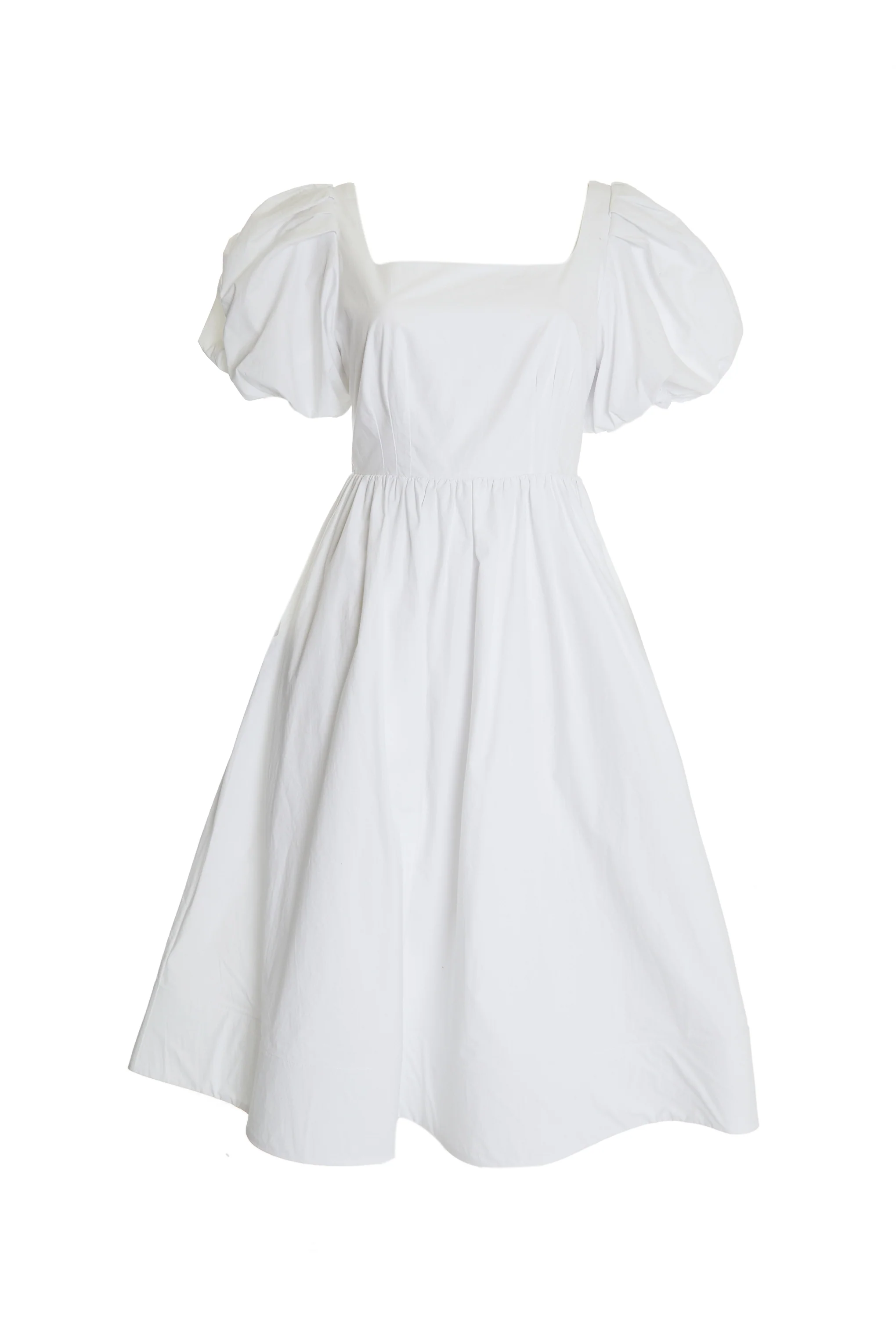 Madison White Puff-Sleeve Corset Midi Skater-Dress