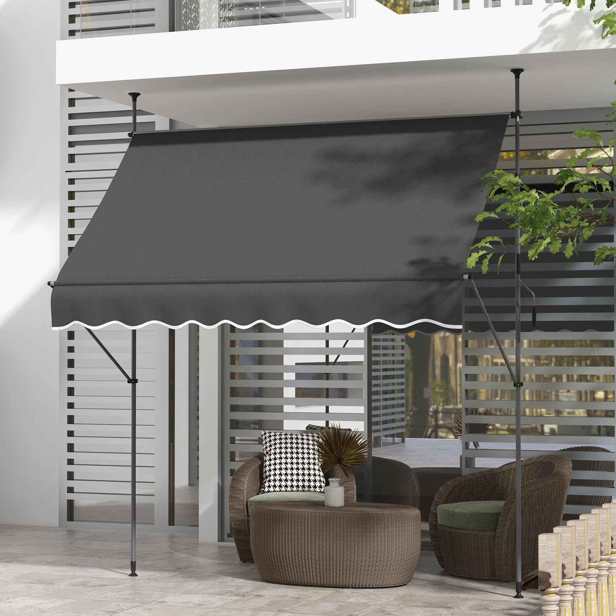 Outsunny Freistehende manuelle ausziehbare Markise 2,5 x 1,2 x 2,1-3 m verstellbare Neigung Metall Alu Polyester dunkelgrau