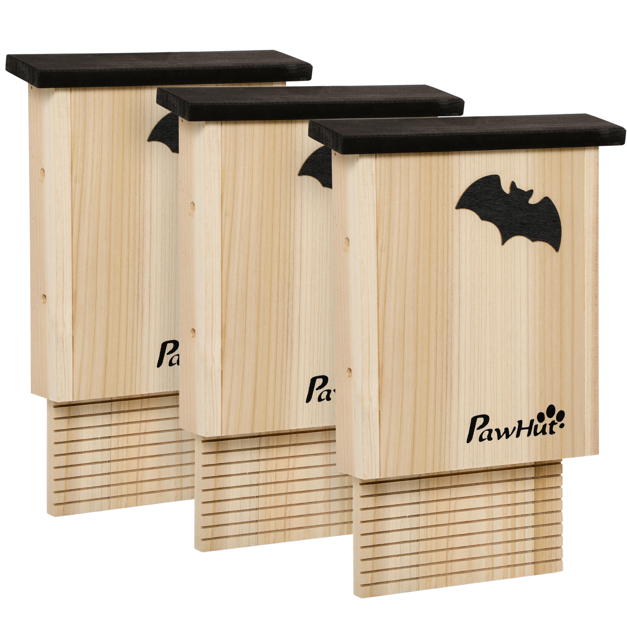 PawHut 3er-Set Fledermaushaus, wetterbeständig, bis zu 3 Fledermäuse pro Haus, behandeltes Tannenholz, Natur + Schwarz