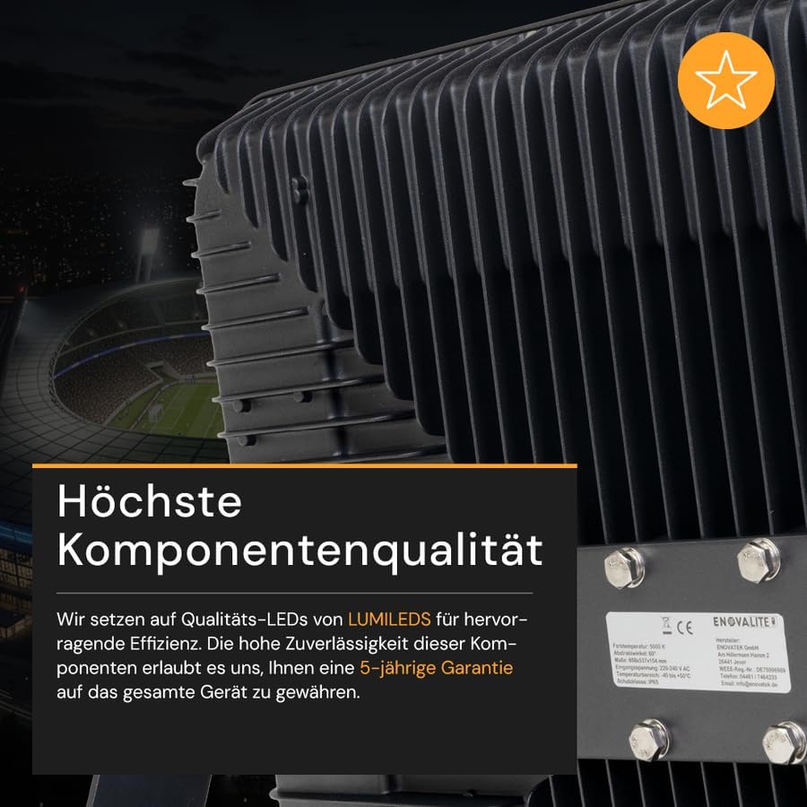 LED Stadion Fluter 500W 60000lm - Flutlicht LED Strahler außen 5000K neutralweiß, 60° Weitwurf, IP65 wasserdicht, Stadionlicht für Sportplatz, Baustelle - LED Scheinwerfer 230V