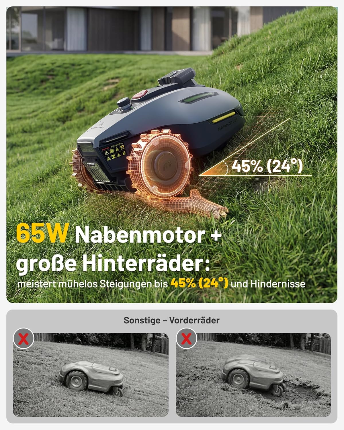 MAMMOTION YUKA mini 2 500 Mähroboter ohne Begrenzungskabel, Empf. 500 m2, Kein RTK, Kein Signalabbruch, KI TrueVision-Navigation, Auto-Mehrzonen-Kartierung, DropMow, RWD für 45% Steigung, 4.5Ah-Akku