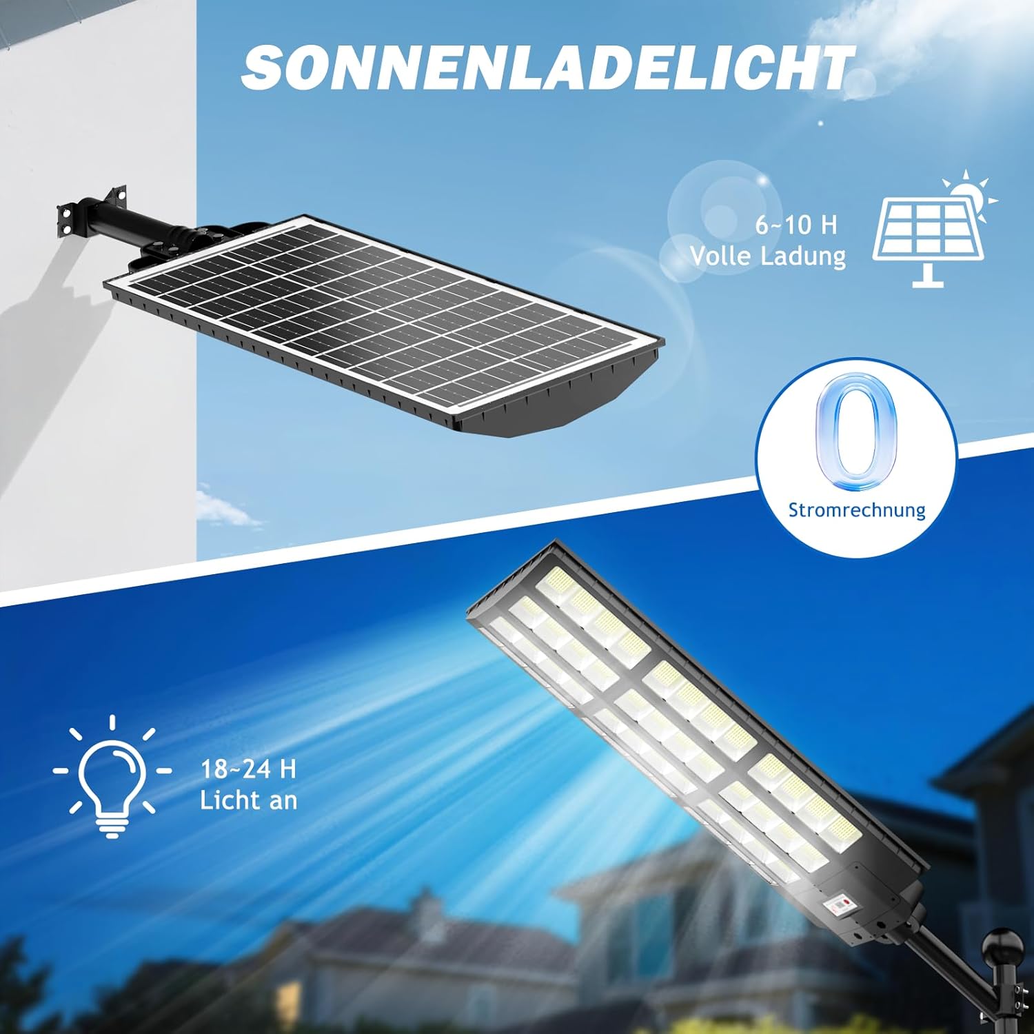Große Solar Straßenlaterne 2 Pack für Außen, IP67 Wasserdichte Solarlampen mit Bewegungsmelder, 7000K Große Solarleuchten für Außen mit Fernbedienung, Solar Wegeleuchte für Parkplatz Straßen