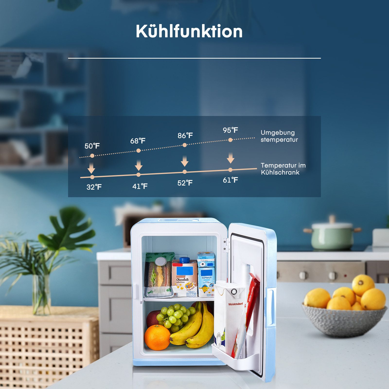Kühlschrank 2-in-1-Minikühlschrank, 15L, Kühlen und Heizen, DC/AC, Schwarz