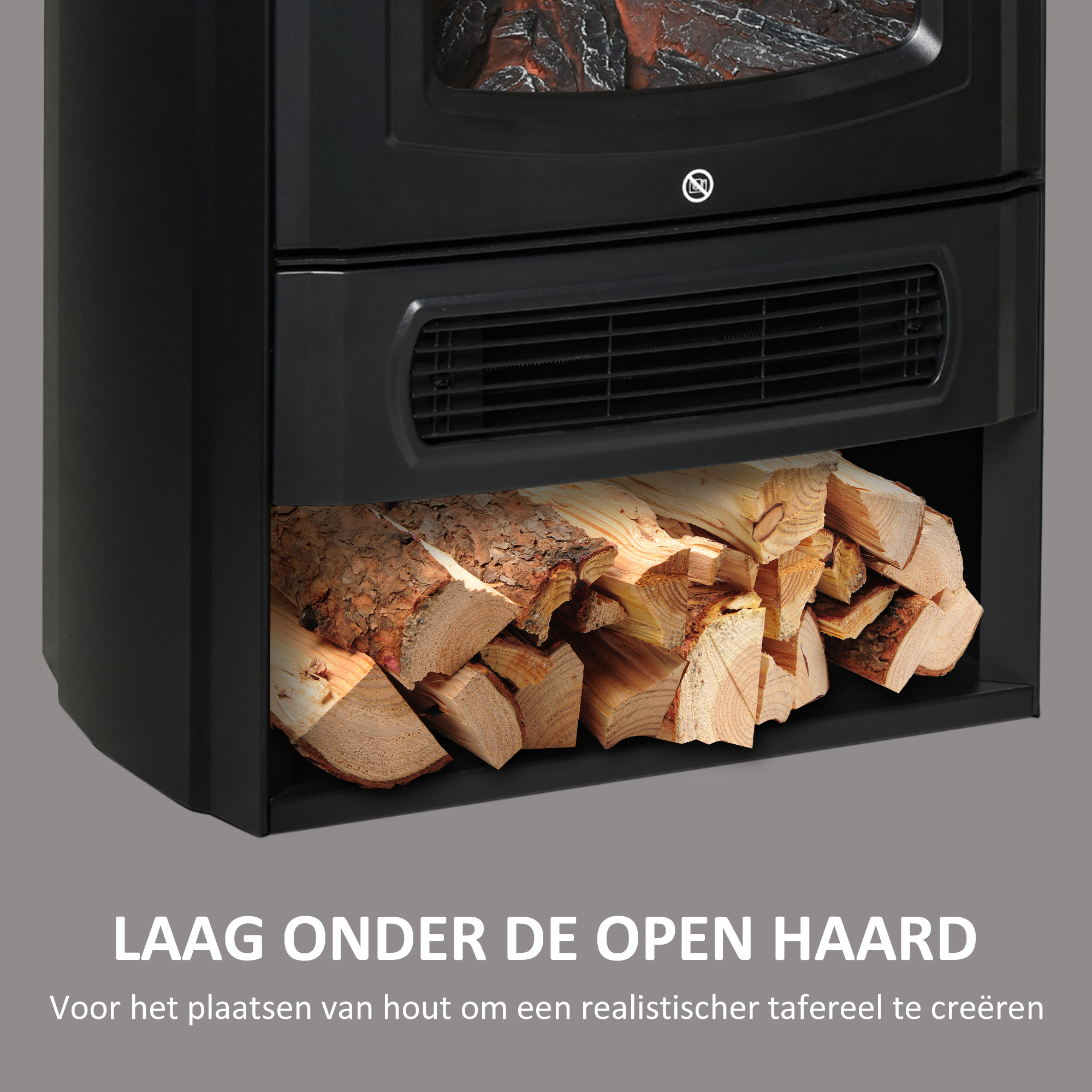 Elektrische kachel met vlameffect thermostaat 1000 W / 2000 W 20 �O zwart metaal 25 x 25,4 x 52 cm