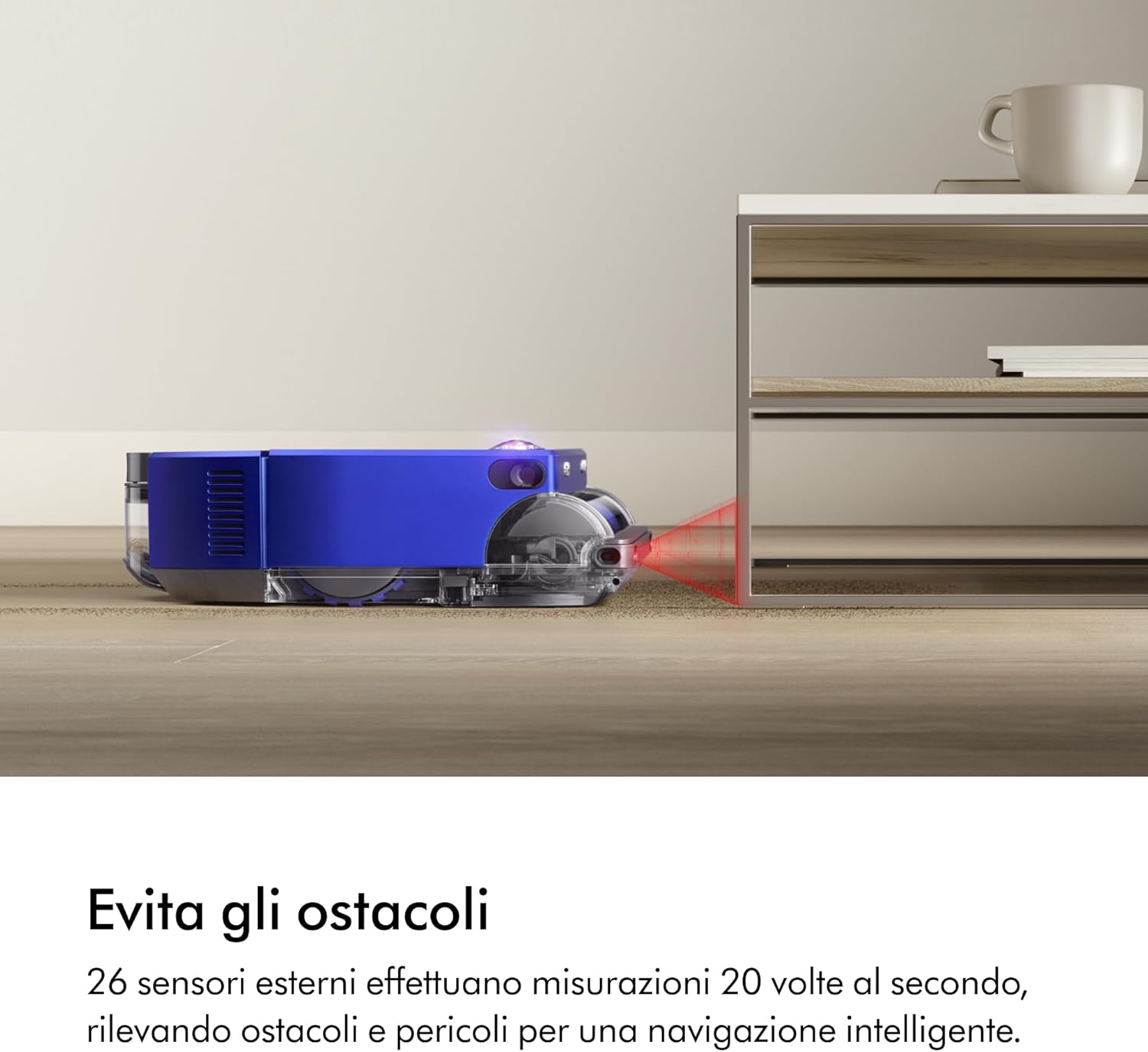 360 Vis Nav™ robot aspirapolvere, spazzola a larghezza completa, progettato per tutti i tipi di pavimento (Blu/Nichel)