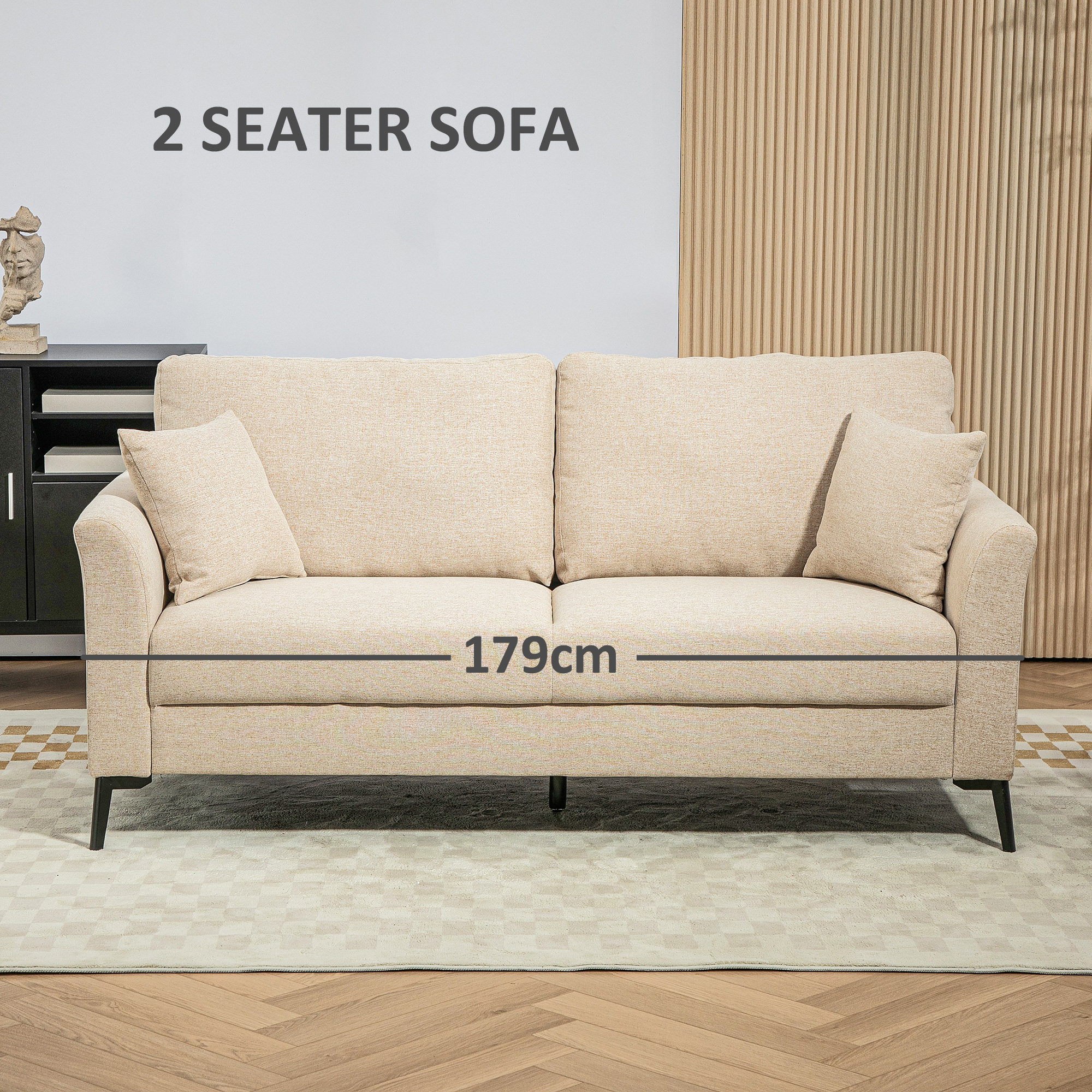 HOMCOM 2-zitsbank met veren, dikke bekleding, tot 360 kg, 179 x 80 x 89 cm, Beige