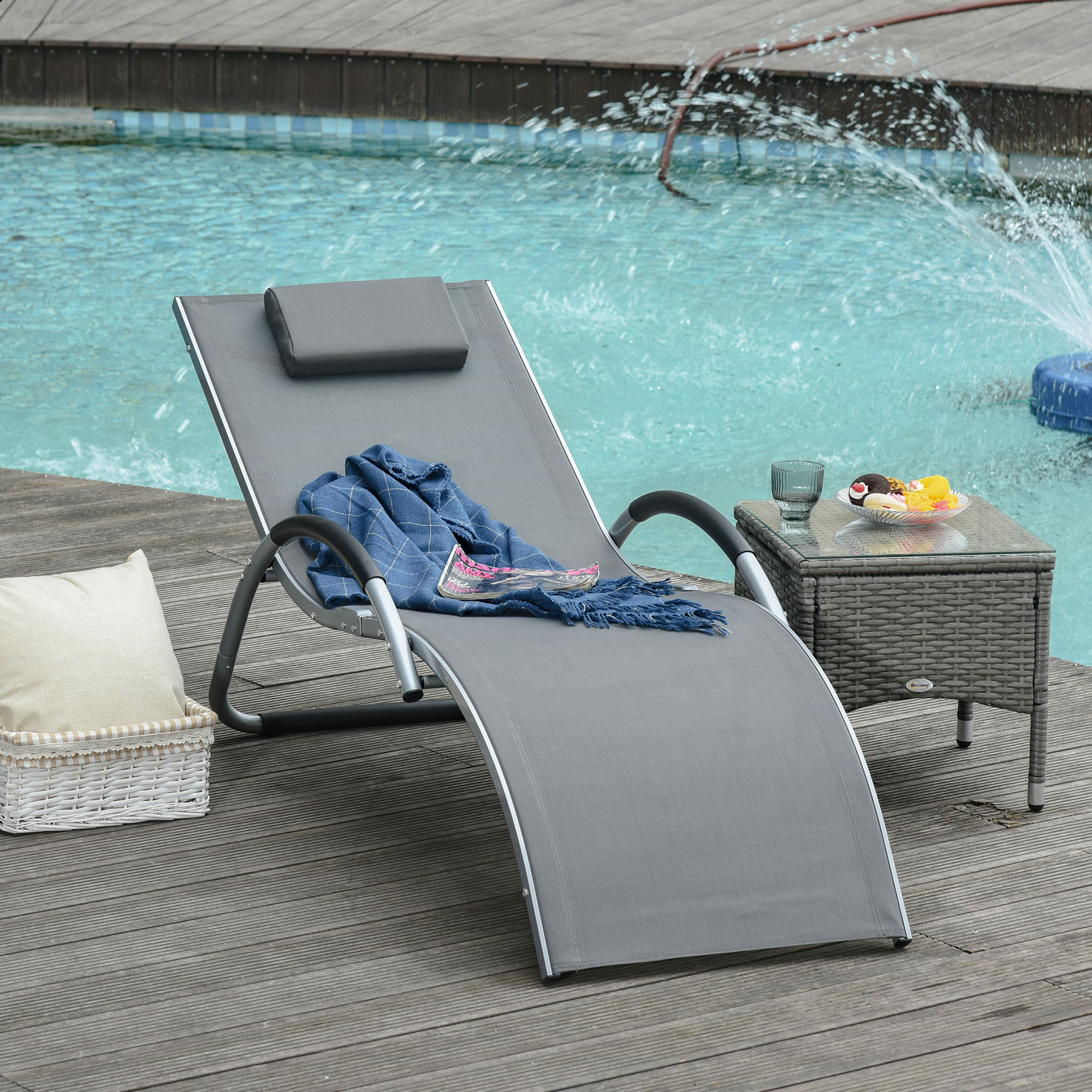Outsunny Gartenliegen mit Kissen Sonnenliege Relaxliege ergonomisch Aluminium Texteline Dunkelgrau 160 x 60 x 65 cm