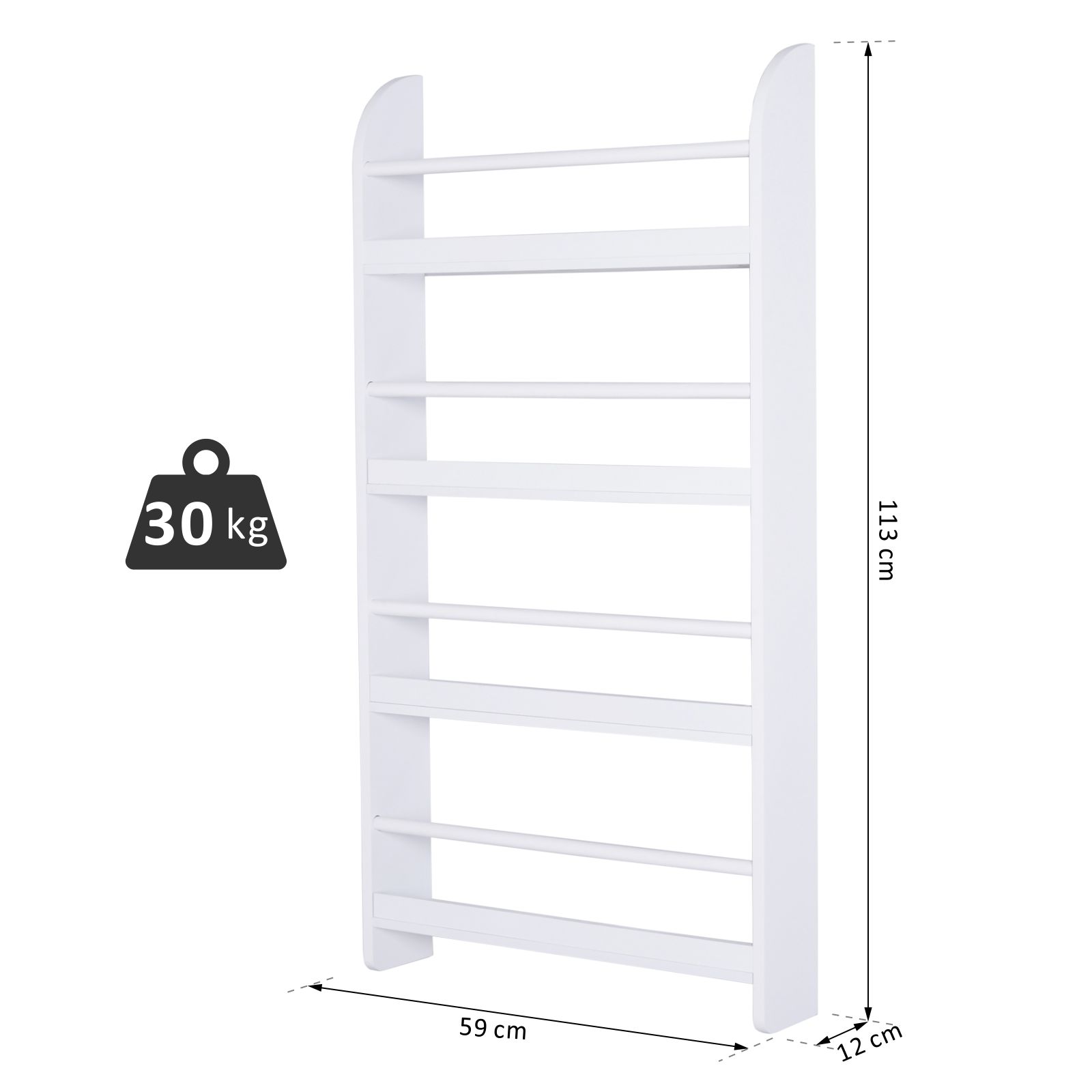 HOMCOM® Bücherregal 4 Ebenen Bücherhalter Aufbewahrungsregal Wandmontage Wasserfest Holz 59 x 12 x 113 cm
