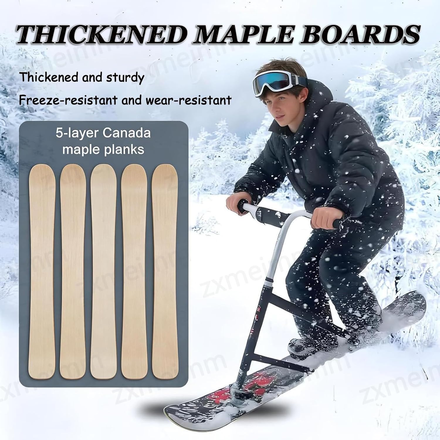 Professioneller Schneescooter für Erwachsene,360°-Lenk-Snowboard-Schlitten mit Aluminiumrahmen, 150 kg Traglast, All-Terrain-Performance für Wintersportbegeisterte Black