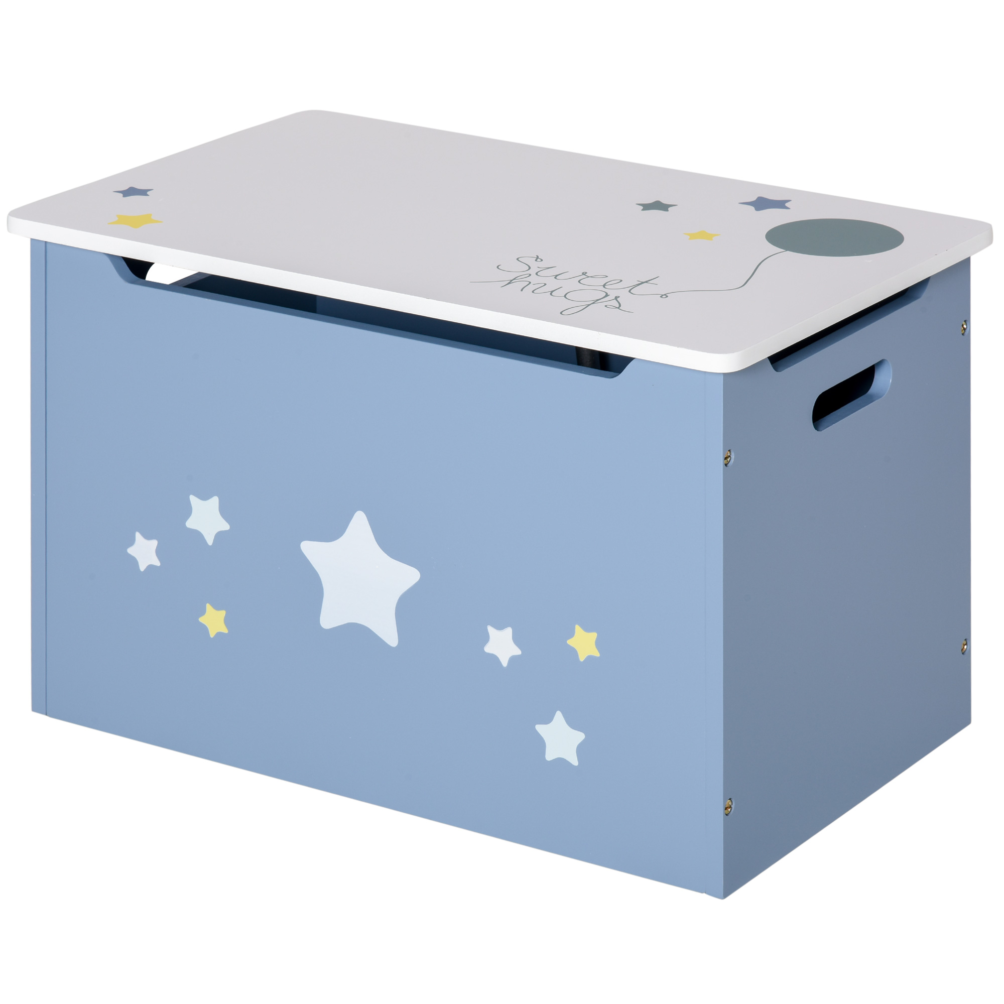 HOMCOM Spielzeugtruhe Spielzeugkiste aus Holz in Blau und Weiß, Kinderbank für Kinderzimmer 55 x 34 x 35,5 cm