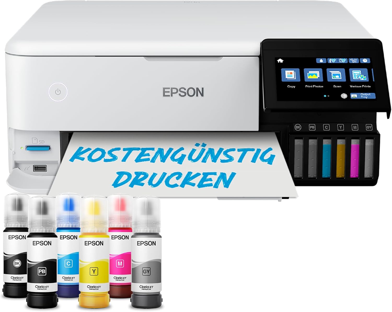 EcoTank ET-8500 Tintentankdrucker | Fotodruck | 6-Farb-Tintensystem | WLAN | A4 | Drucken, Kopieren, Scannen | 10.9 cm Touchscreen | Duplexdruck | hinterer Papiereinzug