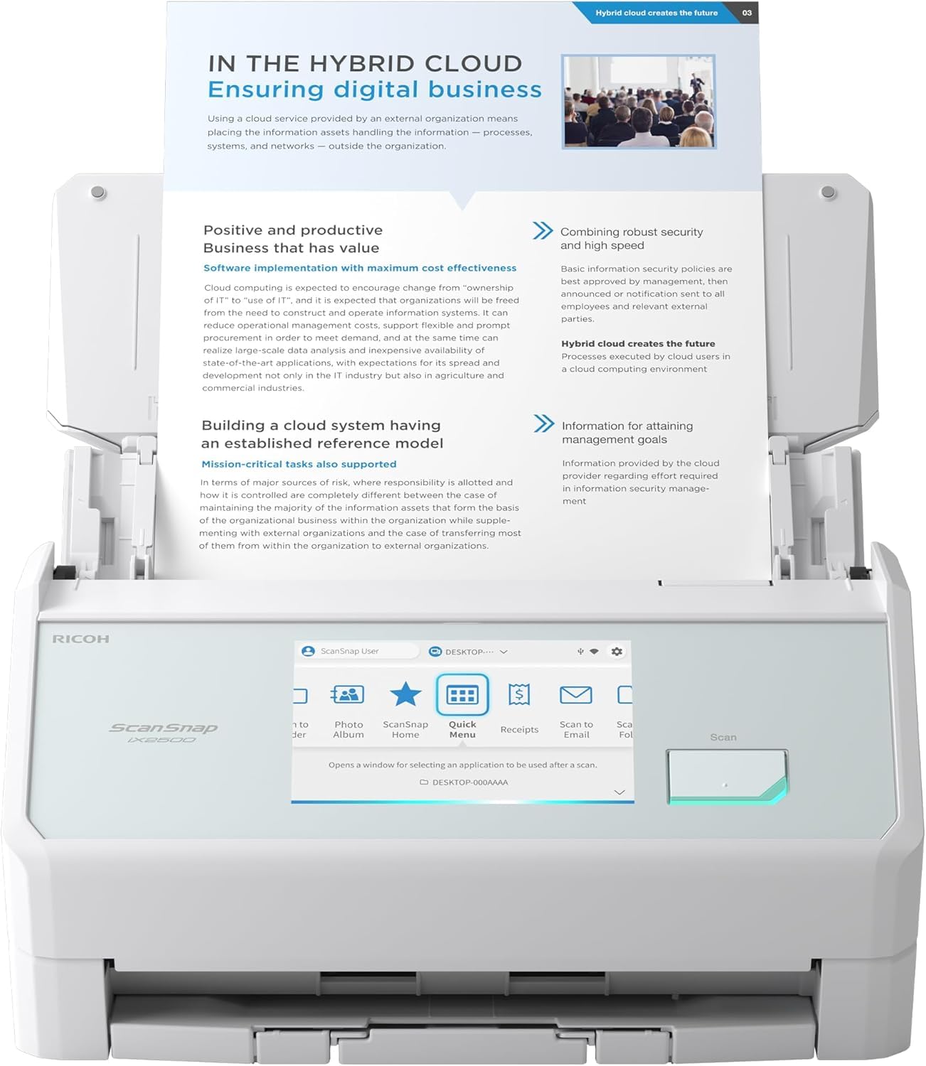 Dokumentenscanner iX2500 A4 mit Duplex-Scan, 45 Seiten pro Minute und 100-Blatt-ADF, 600 dpi, 5-Zoll-Touchscreen, WLAN, Bluetooth und USB 3.2