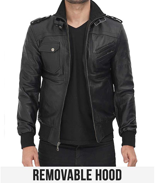 Terrence Black Hooded Leather Jacket