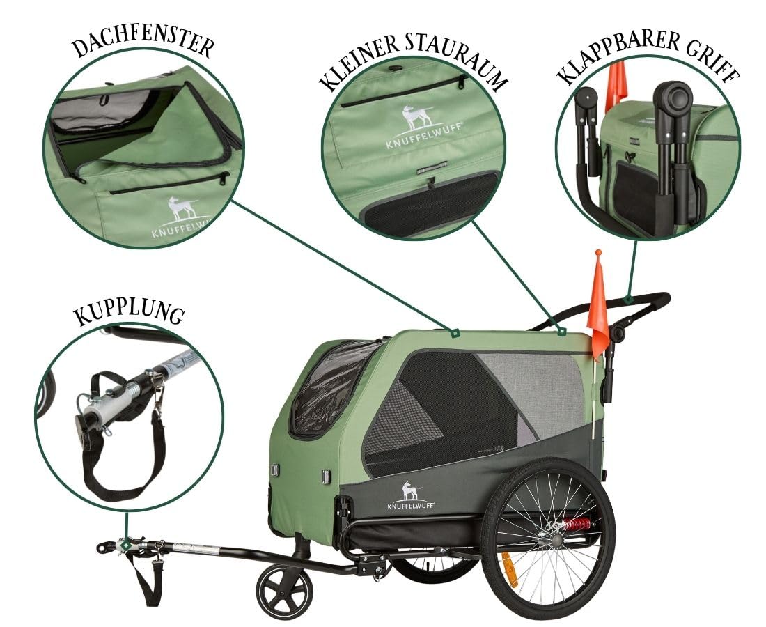 Hundeanhänger & Buggy für Hunde bis 45 kg, faltbar, mit Sicherheitsleine, Reflektoren, Insektenschutz und Universalkupplung