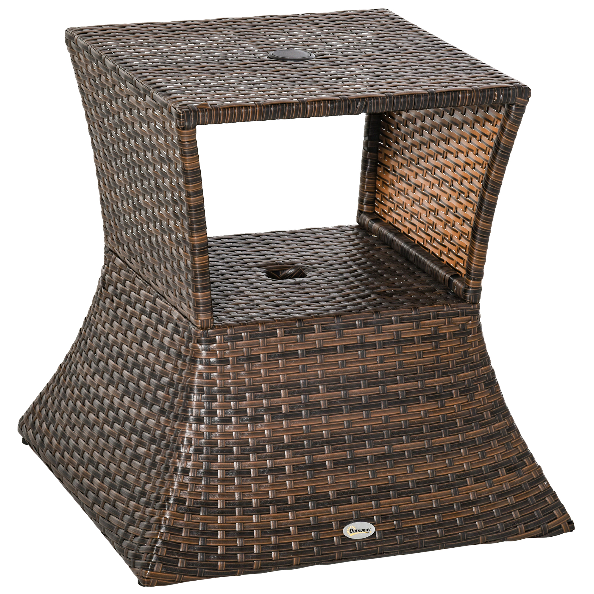 Outsunny Gartentisch Beistelltisch Sonnenschirmständer Gartenmöbel Terrasse Polyrattan Braun 54 x 54 x 55 cm