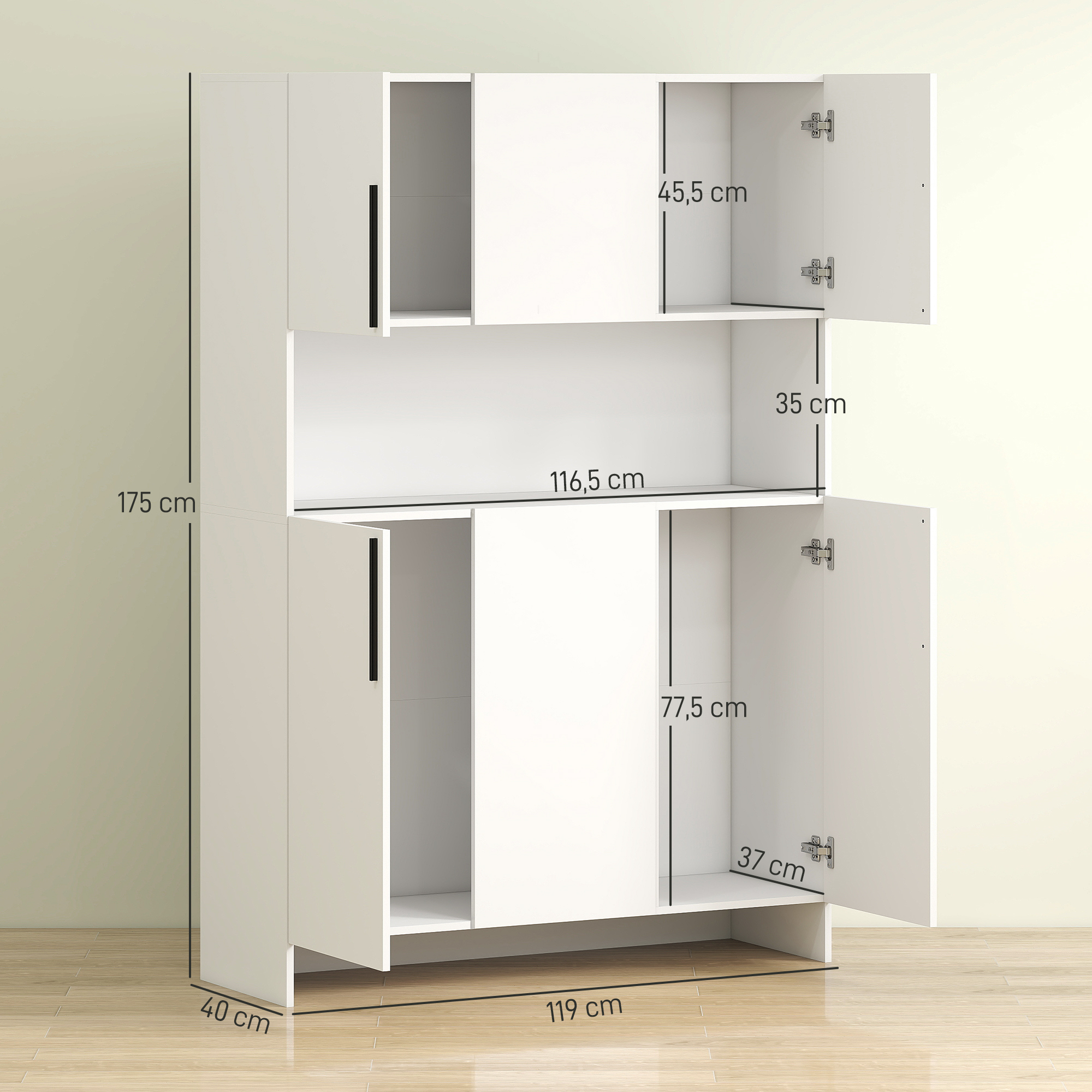 Keukenkast, 4 Kasten, 6 Deuren, 12 Scharnieren, Werkblad, Spaanplaat, Wit