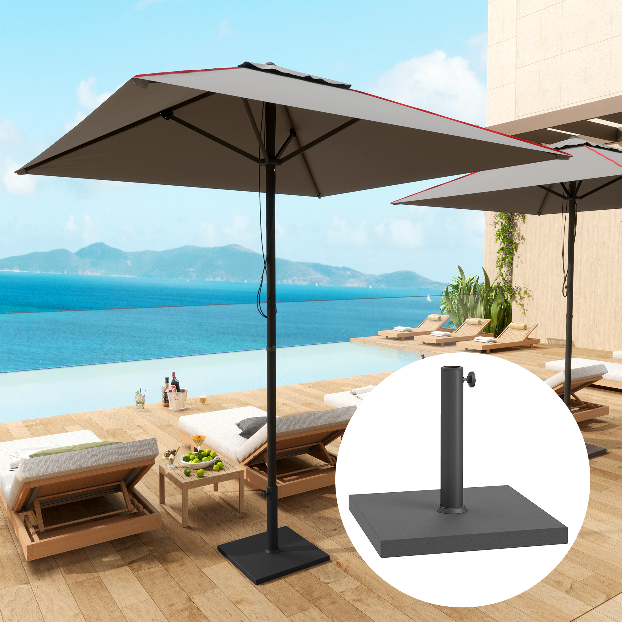 Outsunny Quadratischer Sonnenschirmständer 14,5 kg mit Kurbel, aus HDPE und Beton, 44x44x30 cm, Schwarz