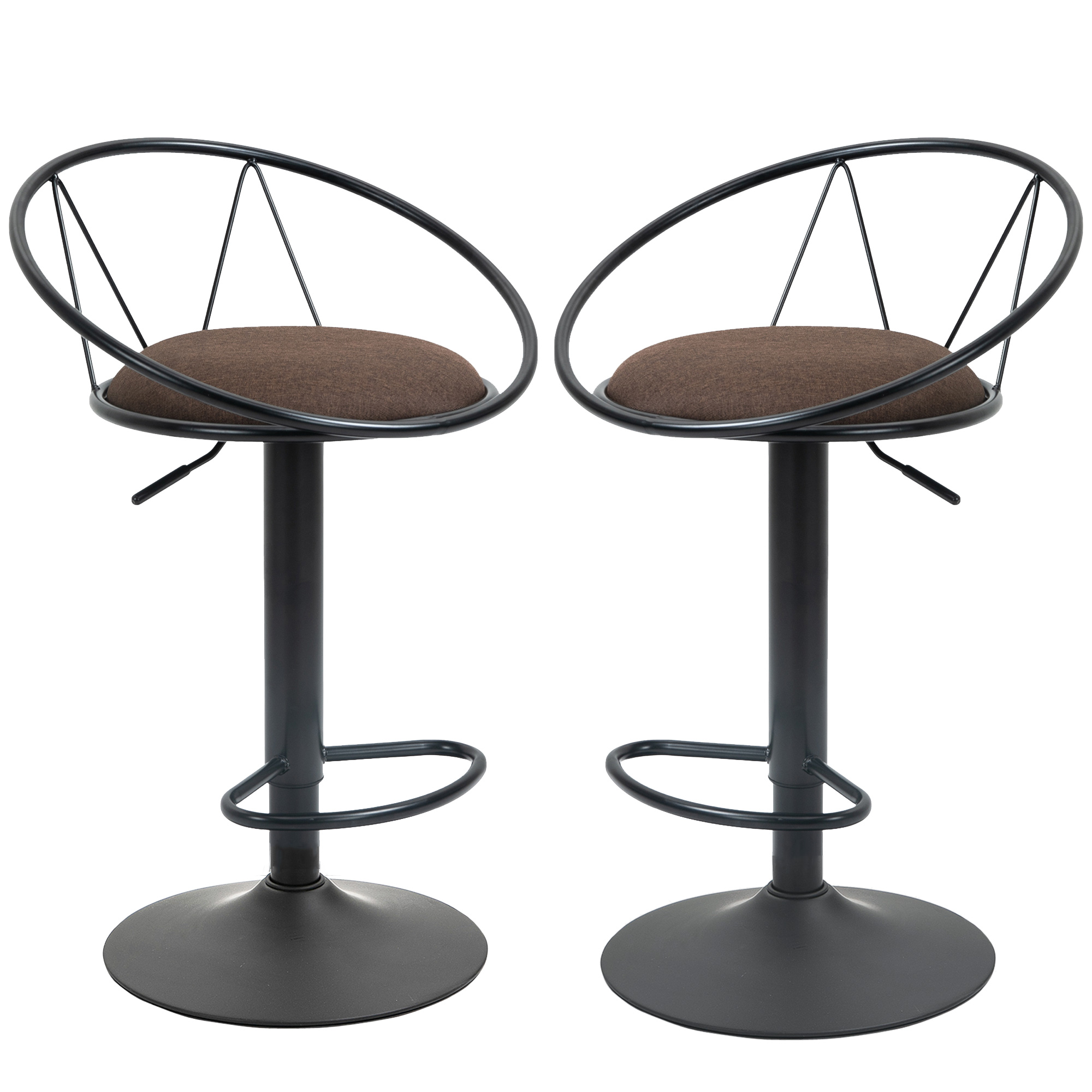 HOMCOM 2er-Set Barhocker Drehstühle Barstühle Arbeitshocker Bürohocker Höheverstellbar 360° schwenkbar mit rutschfesten Gummipuffer Leinen Metall Schwarz 51x 46 x 78-100 cm