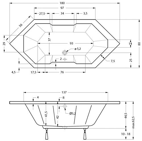 Vasca da bagno 180 x 80 cm 180 acrilico vasca 80 X 180 esagono Vasca : Amazon.it: Fai da te