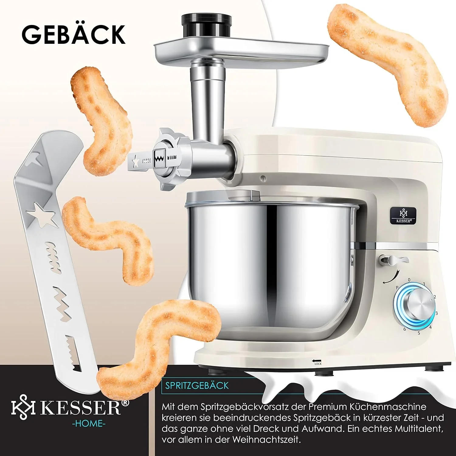 KESSER? 3 in 1 Universal K��chenmaschine K-KM 3000 mit Fleischwolf Knetmaschine Multifunktionale R��hrmaschine 5,5L Sch��ssel mit 3 R��hrwerkzeuge, 1,5L Entsafter, Zubeh?r-Set, Pasta & Geb?ckformen