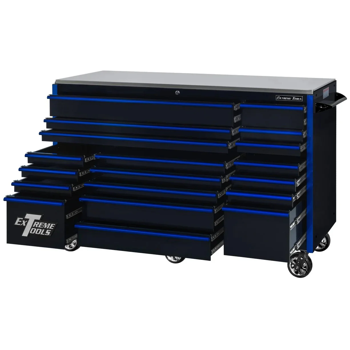 Extreme Tools RX250 Series 72-inch x 30-inch Rolling Cart �C 19 Drawers �C 250 lb Drawer Slides