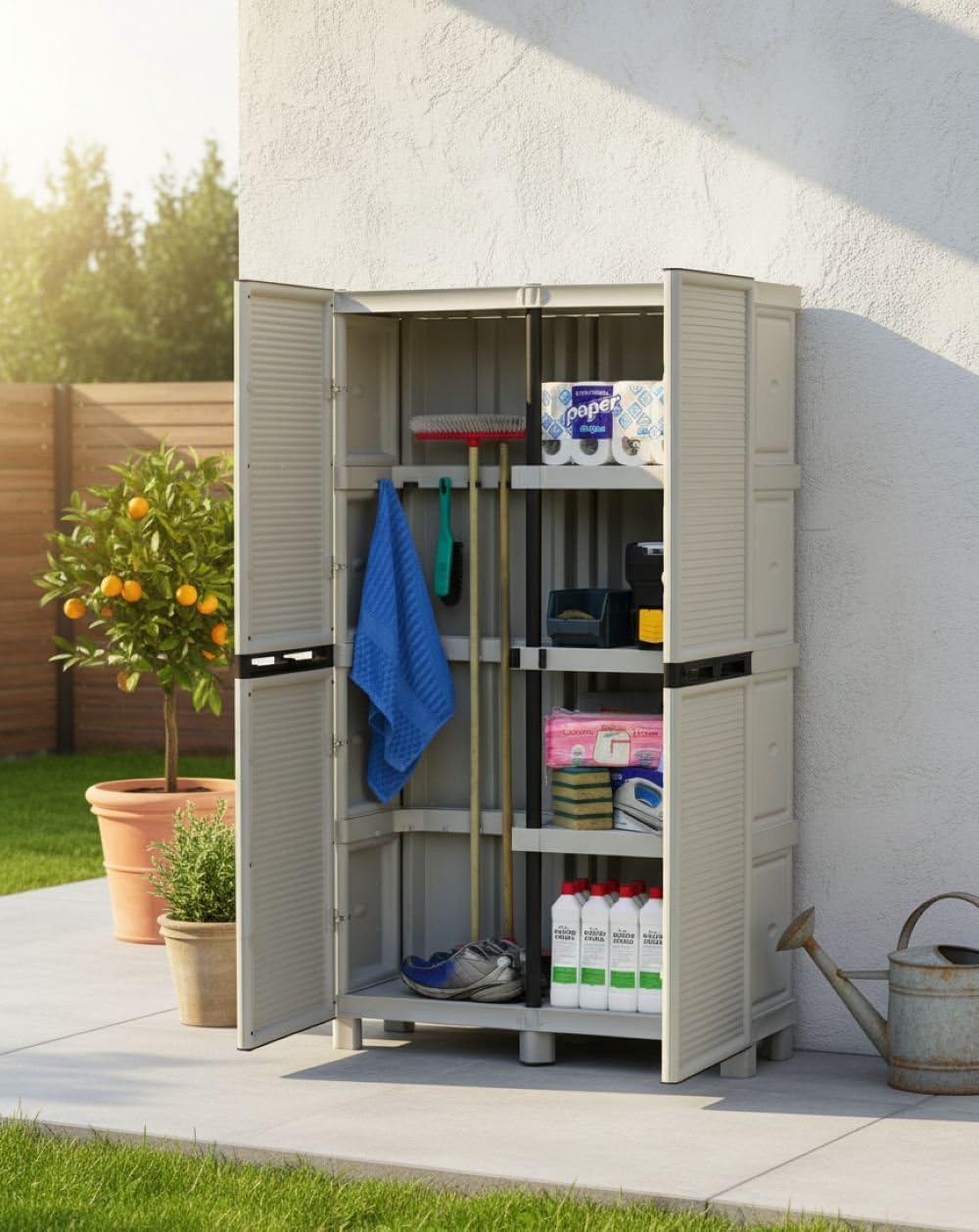 Dmora - Liege Outdoor Cabinet, Outdoor Cabinet, Multi-Purpose Laundry Cabinet, 100% Made in Italy, Light Grey, 100 x 39 x 172 cm