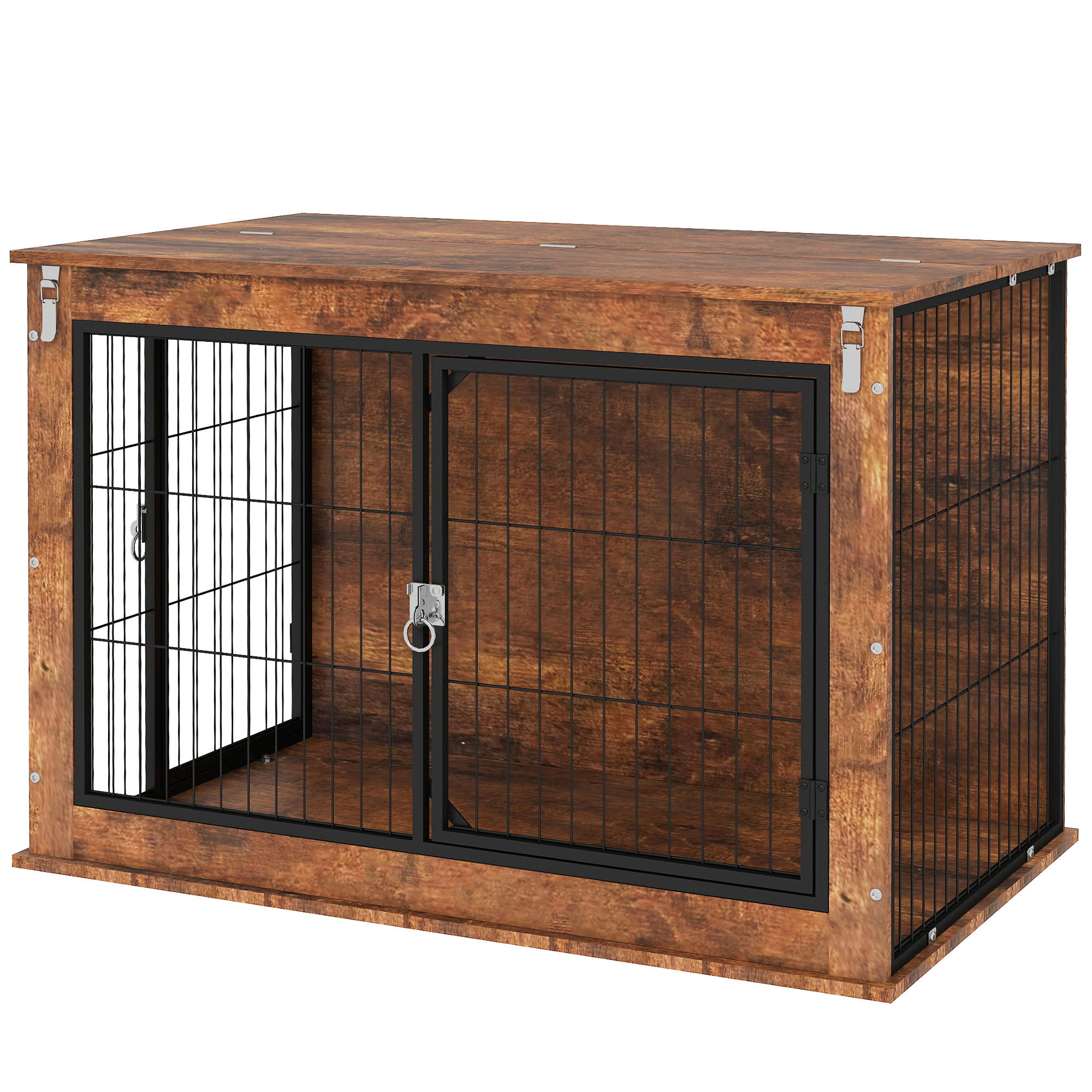 PawHut Hundebox, Transportbox für Hunde, Aufenthaltsbox, für Haustiere, 2 verschließbare Türen, 98 x 60 x 65,5 cm, Braun