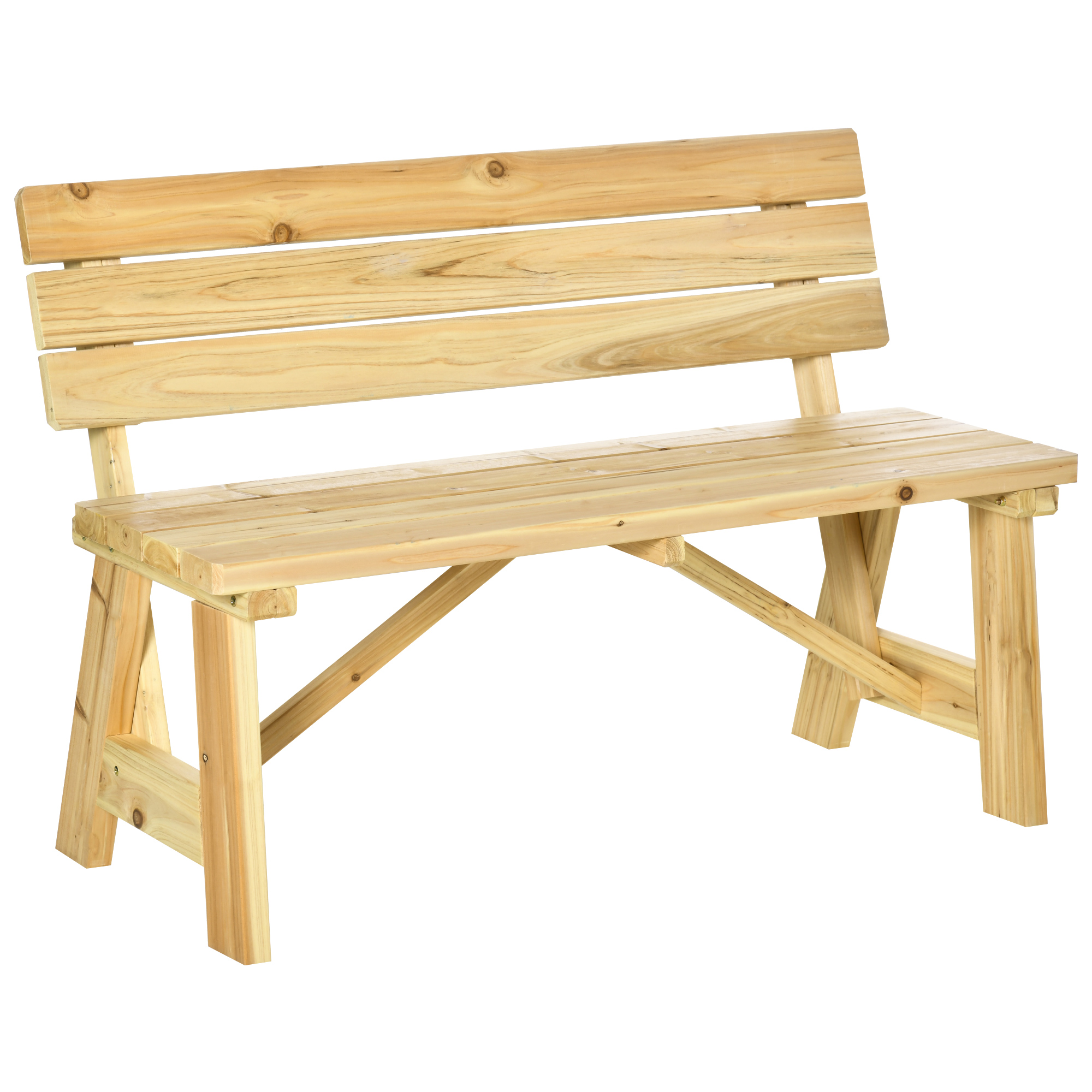 Outsunny 2-Sitzer Gartenbank Holz, wetterfest Sitzbank, UV-Beständig Gartenmöbel mit Rückenlehnen, Parkbank 220kg belastbar, Balkonbank, Holzbank für Balkon Terrasse, Garten, 116 x 56 x 80 cm, Natur