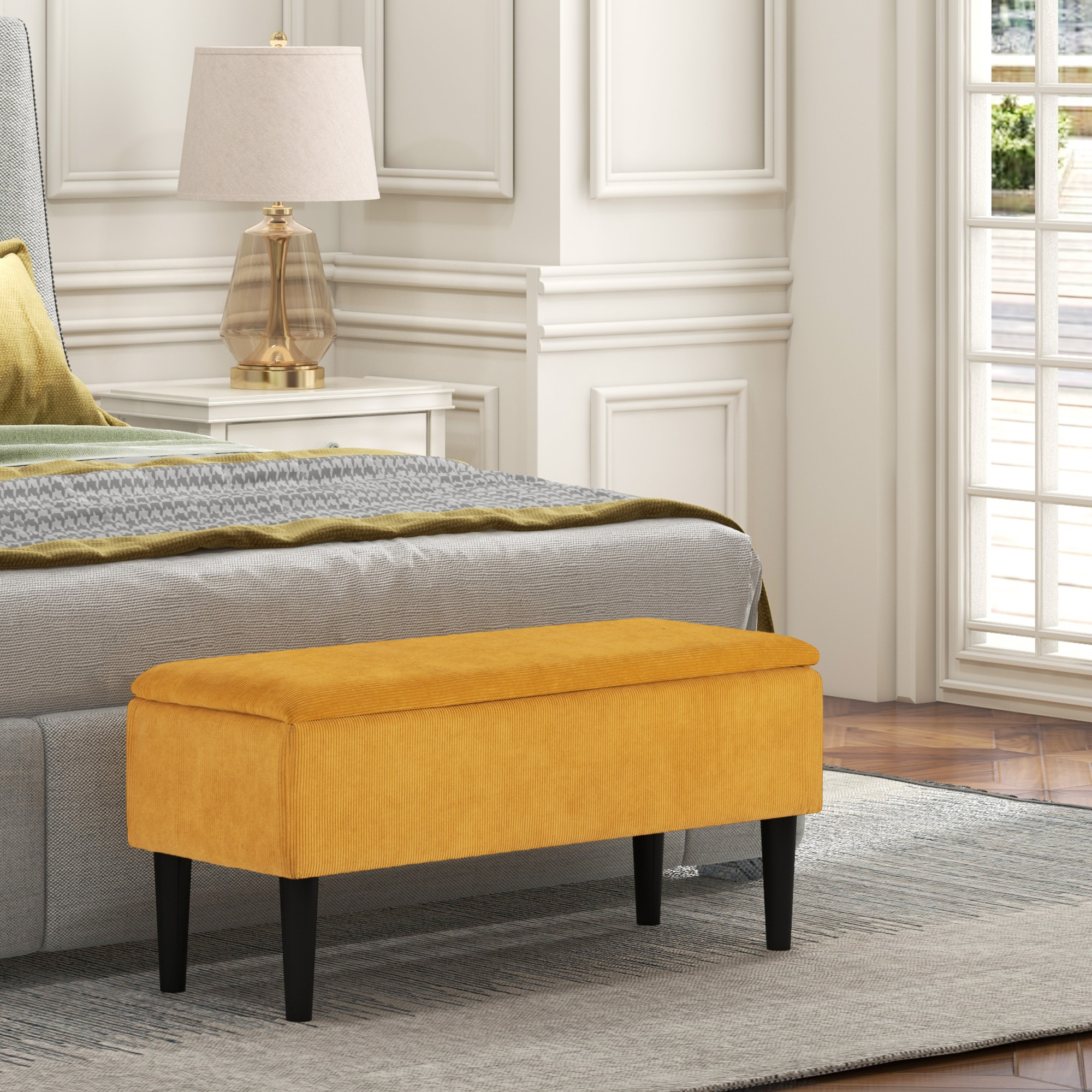 HOMCOM Truhenbank aus Polyester und Holz für Schlafzimmer und Eingang, 95x38x45 cm, Orange