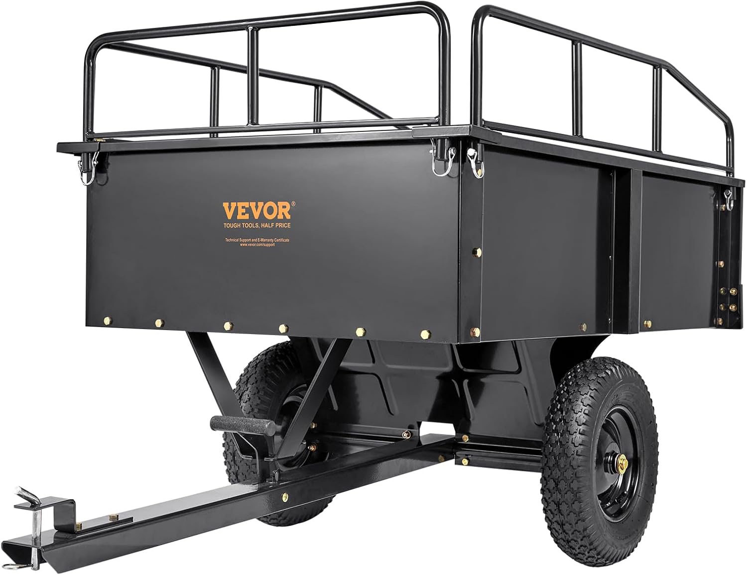 VEVOR Heavy Duty ATV Trailer Steel Dump Cart  750 lbs 15 Cubic Feet  Garden Utility Trailer Yard Trailers with Removable Sides for Riding Lawn Mower Tractor