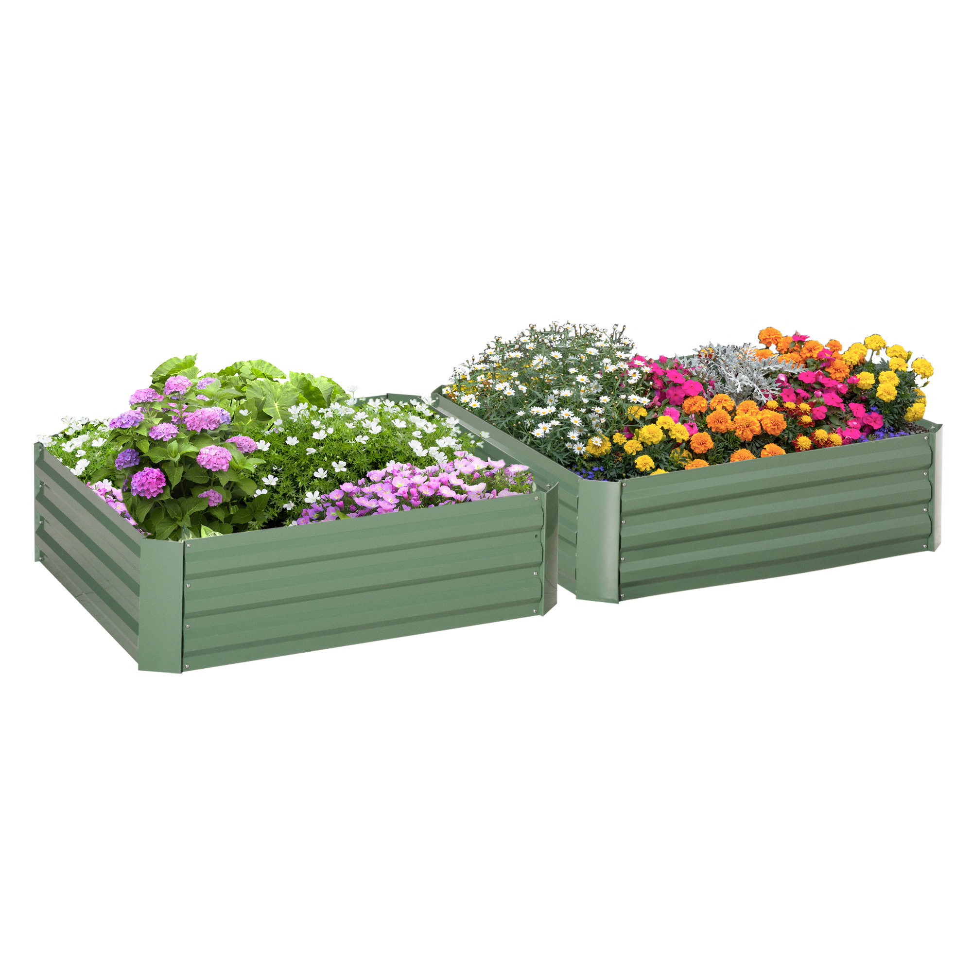 Outsunny Pflanzkasten, 2er-Set, Blumenkasten, offener Boden, Stahlrahmen, grün, (2 x) 100 x 100 x 30 cm