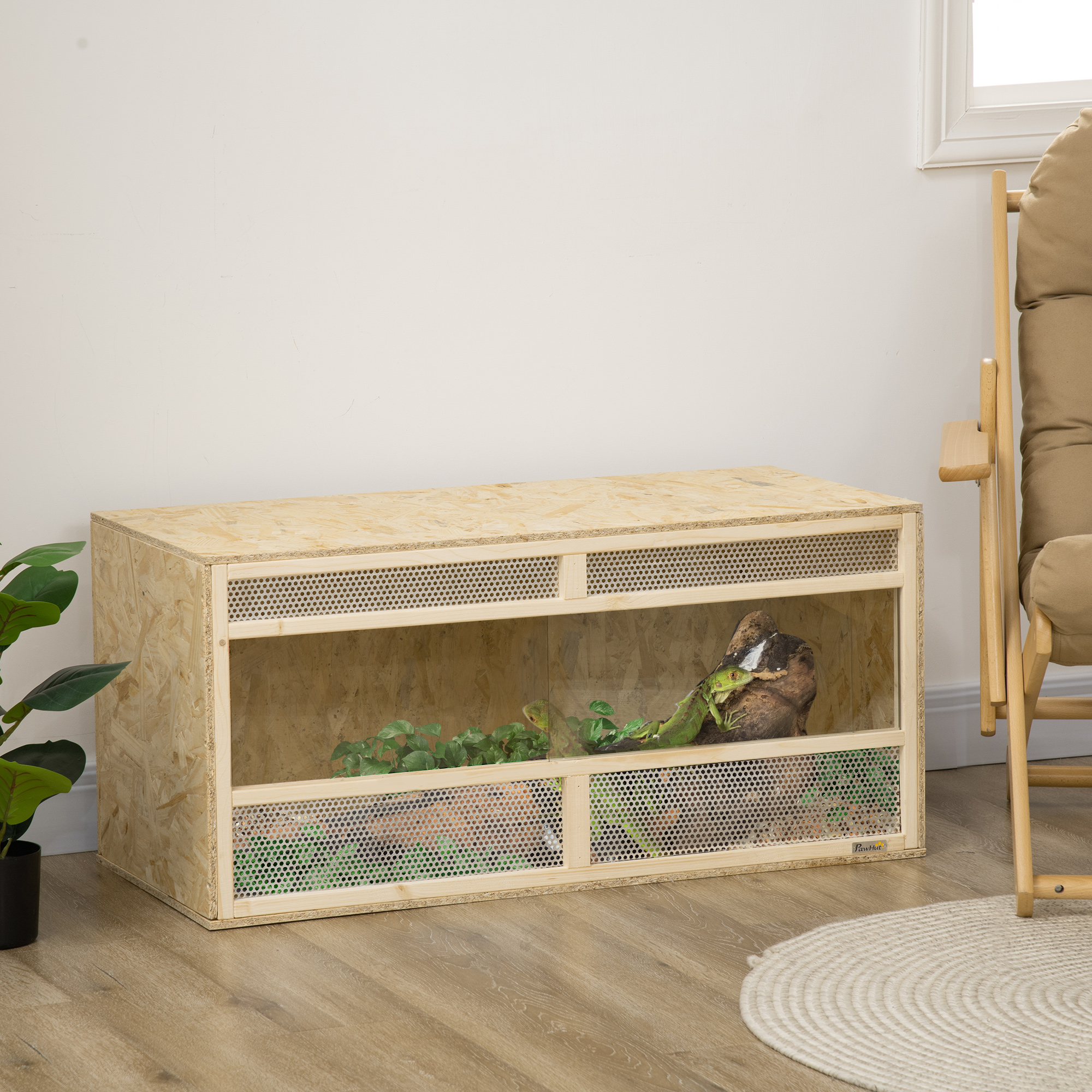PawHut Terrarium aus OSB-Holz für Reptilien mit schwenkbarer Glastür - 100 x 47 x 47 cm Naturholz
