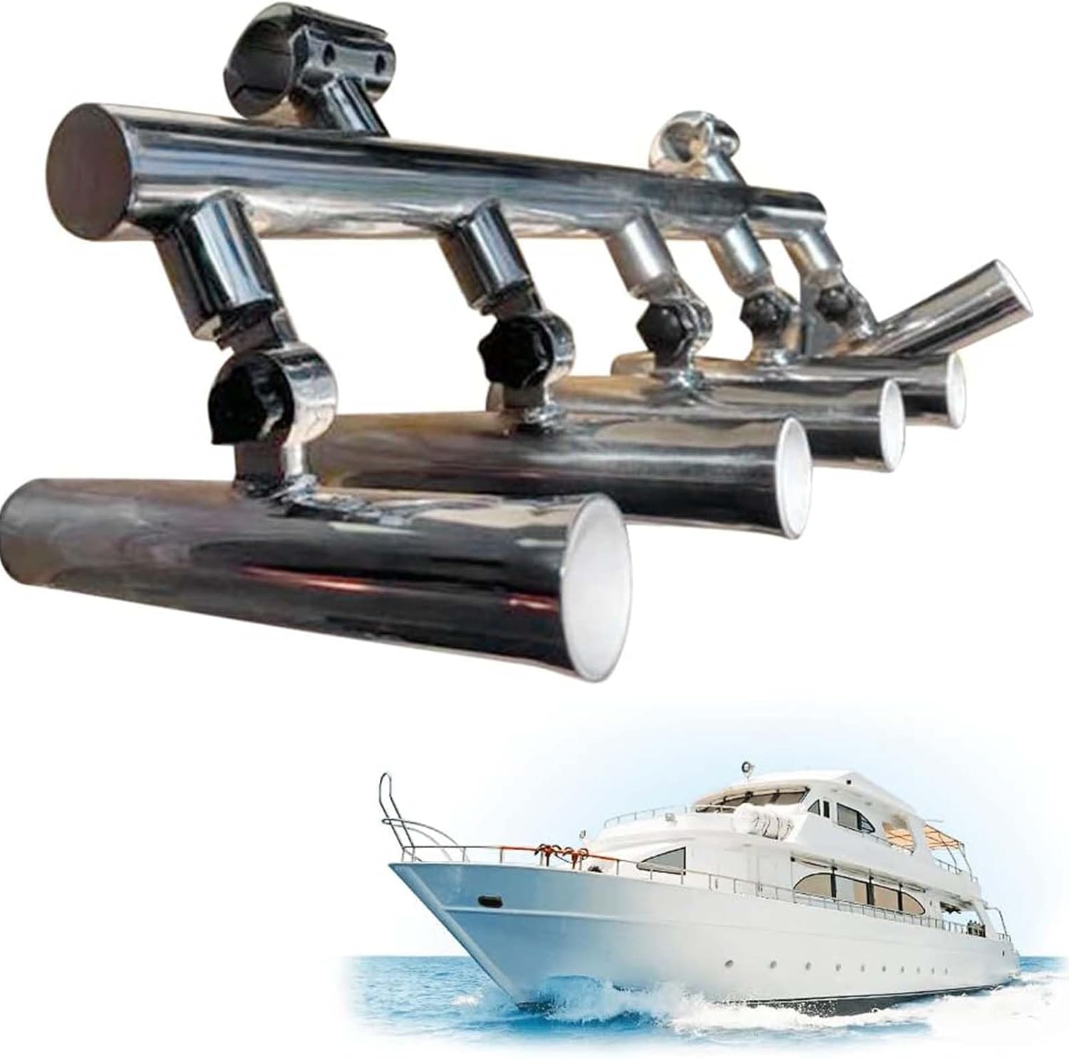 Verstellbarer Angelrutenhalter Mit 5 Rohren, Angelkonsole Aus Edelstahl, Boots-T-Top-Raketenwerfer, Angelrutenbasis, Oben Montierter Rutenhalter Mit 2-Zoll-Klemme
