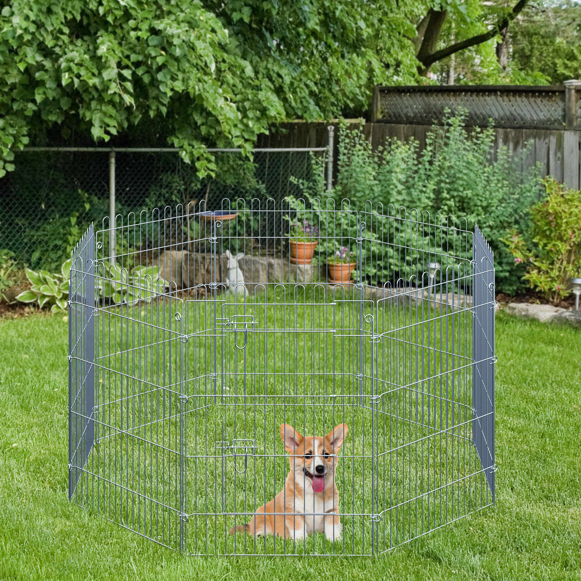 PawHut Freilaufgehege Welpenauslauf Welpenzaun Laufstall Welpengitter für Tiere 8-teilig B63 x H91 cm